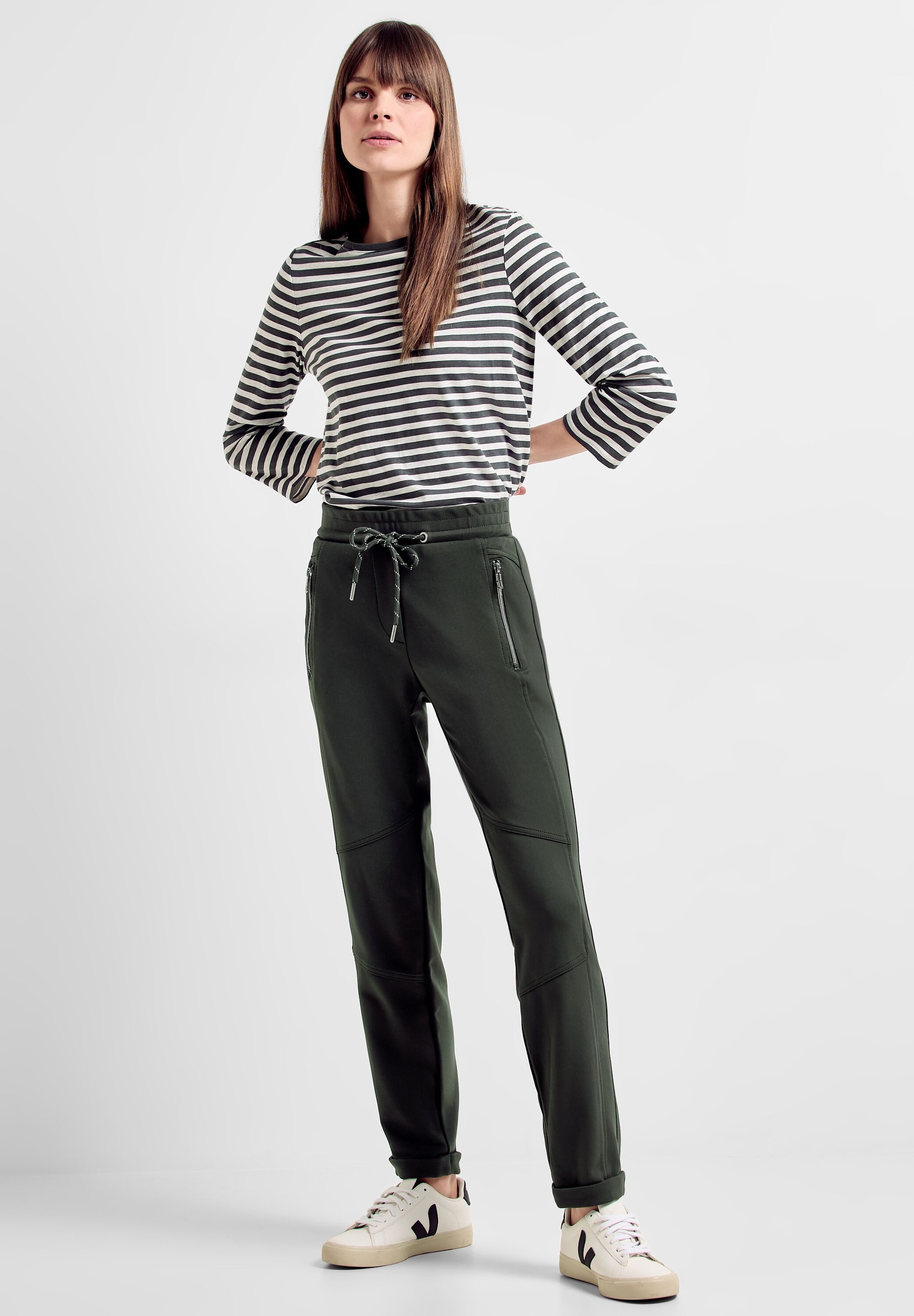 Cecil Sweatbroek Stijl Tracey Casual fit met ritszakken en koord