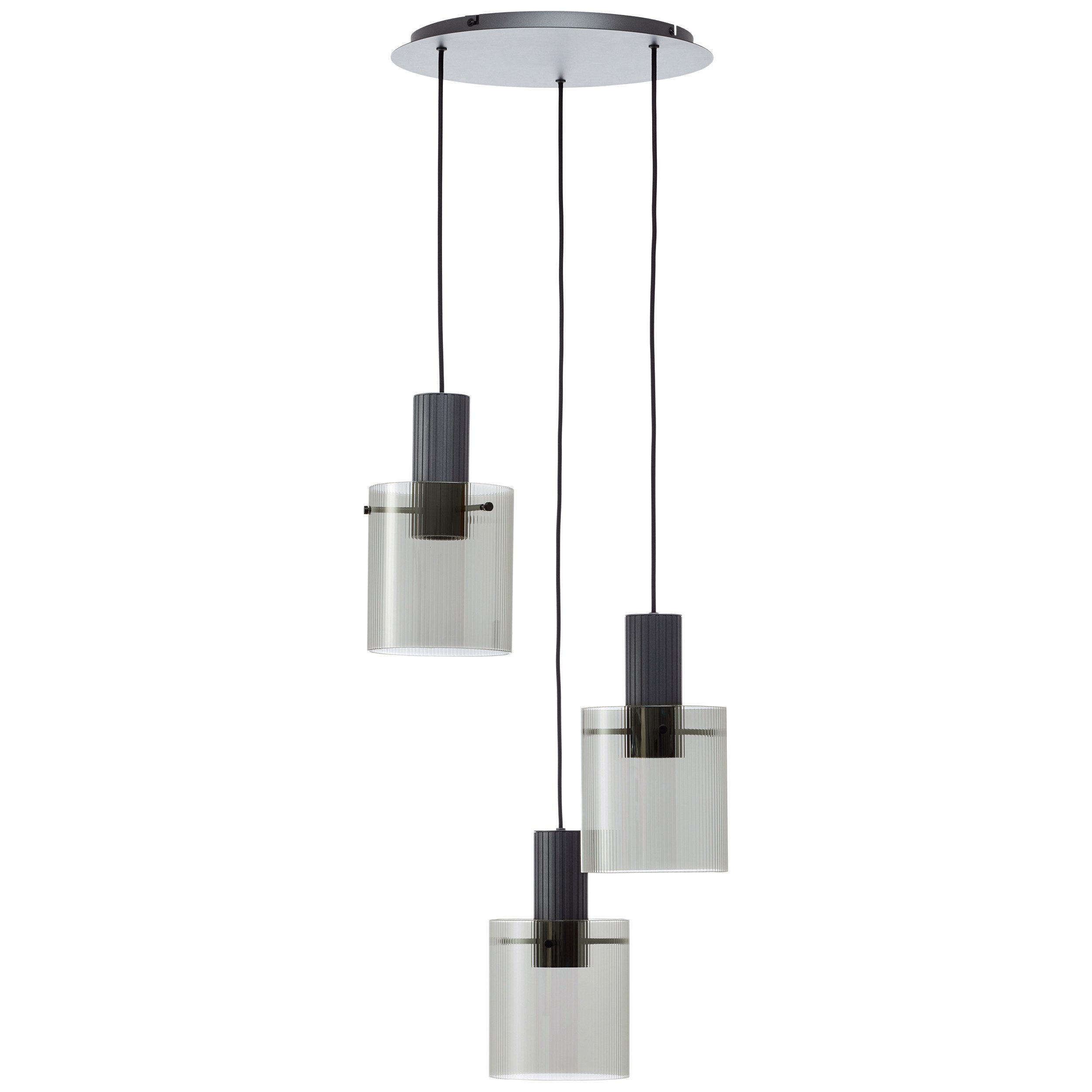 Brilliant Leuchten Hanglamp Riffelini 150 x 48 cm, 3x e27, inkortbaar, geribbeld rookglas, antraciet