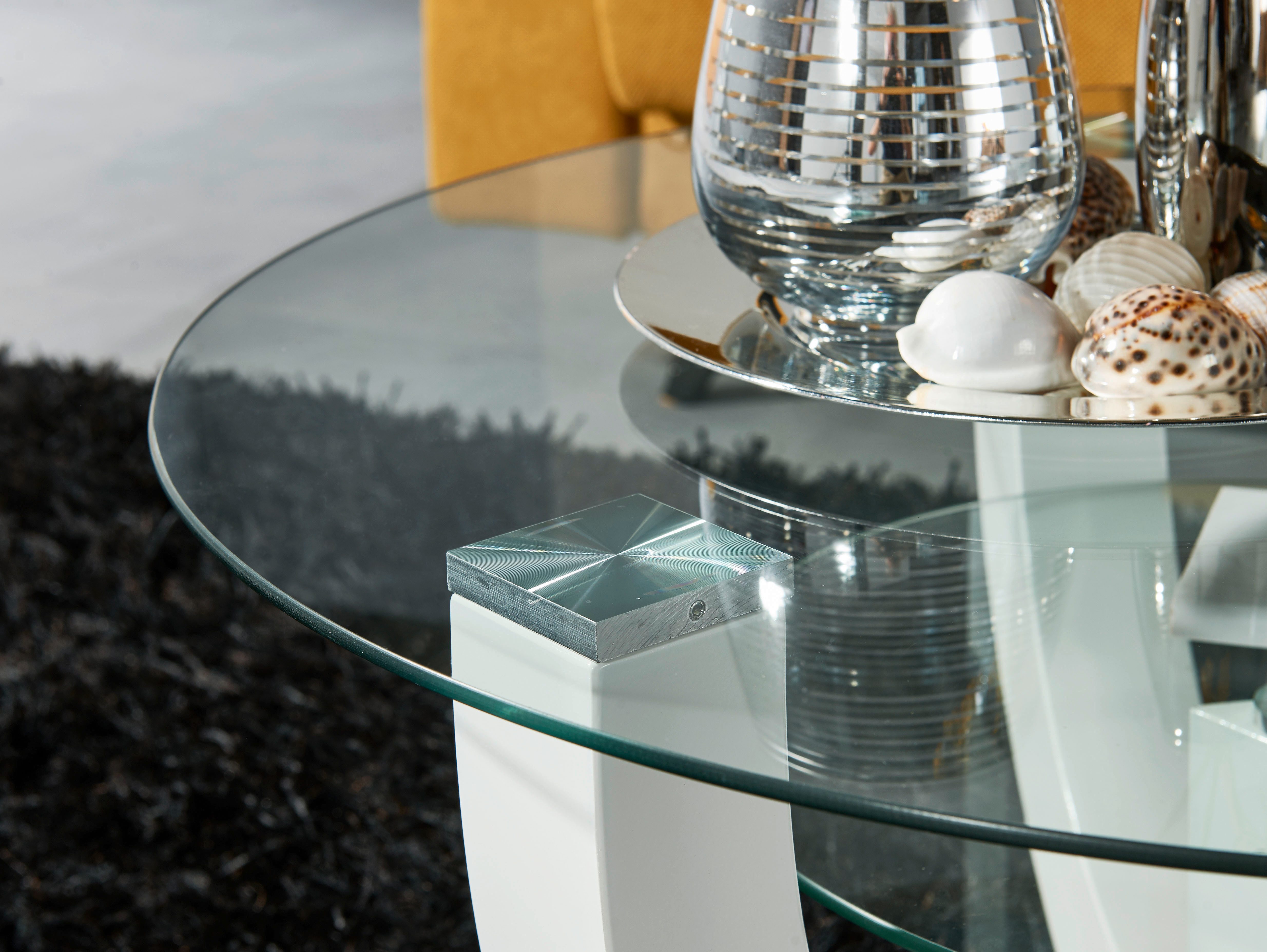 Stolkom Salontafel Denver, TOPSELLER! rond met glas, tafel -onderstel wit hoogglans