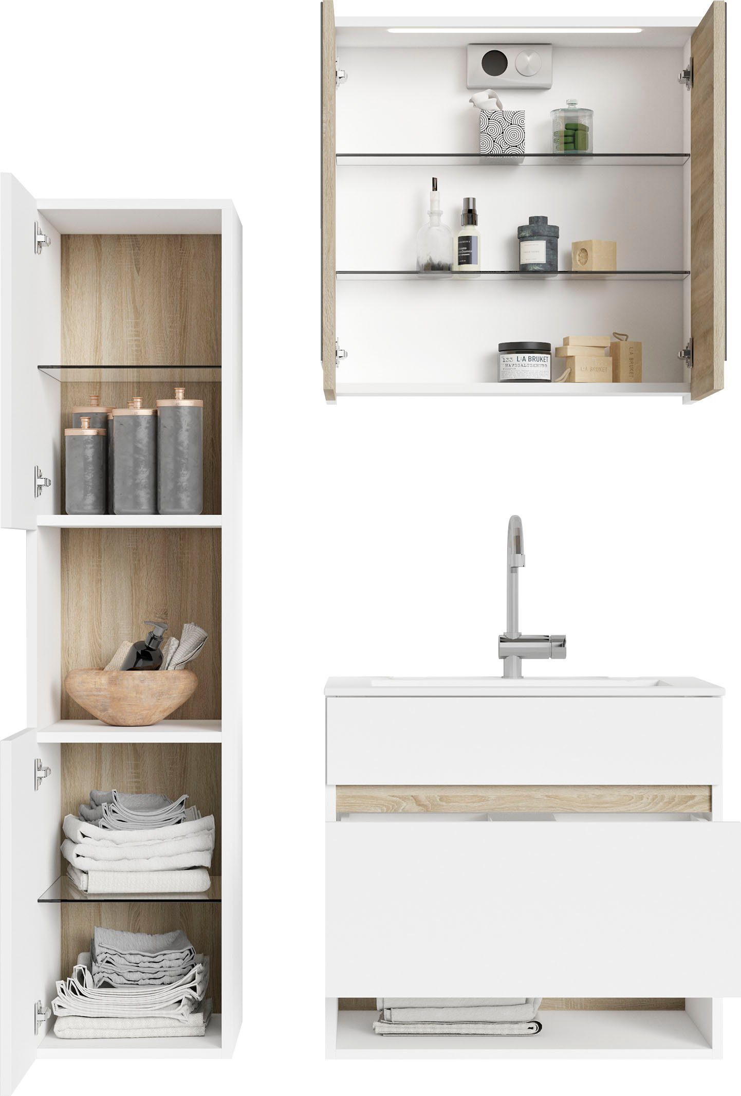 byLIVING Spiegelkast Marino Breedte 60 cm, met soft-closefunctie deuren, inclusief ledverlichting