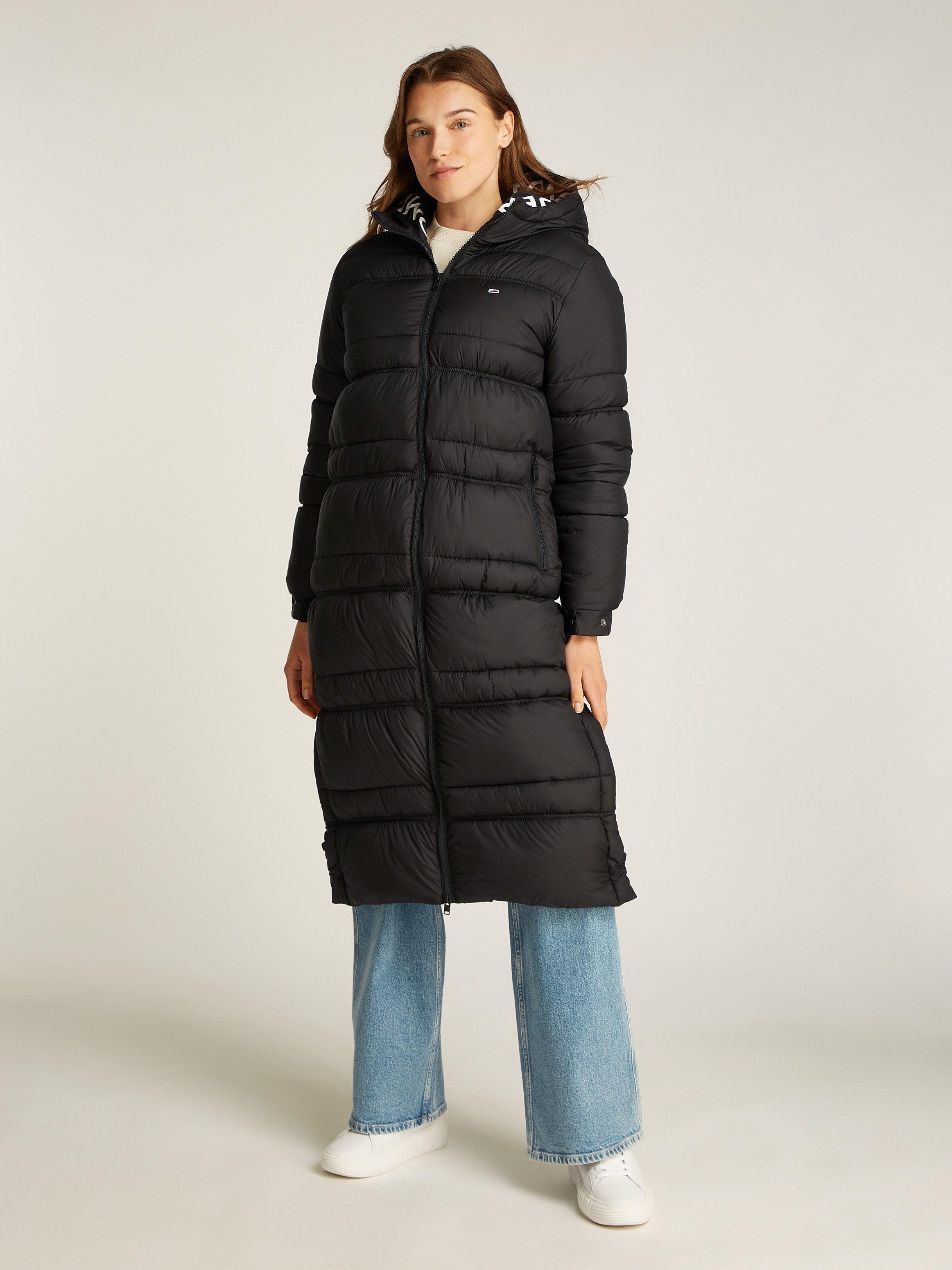TOMMY JEANS Lange jas met een logo-opschrift