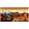 artland print op glas pin-upgirl met tractor op boerderij (1 stuk) multicolor