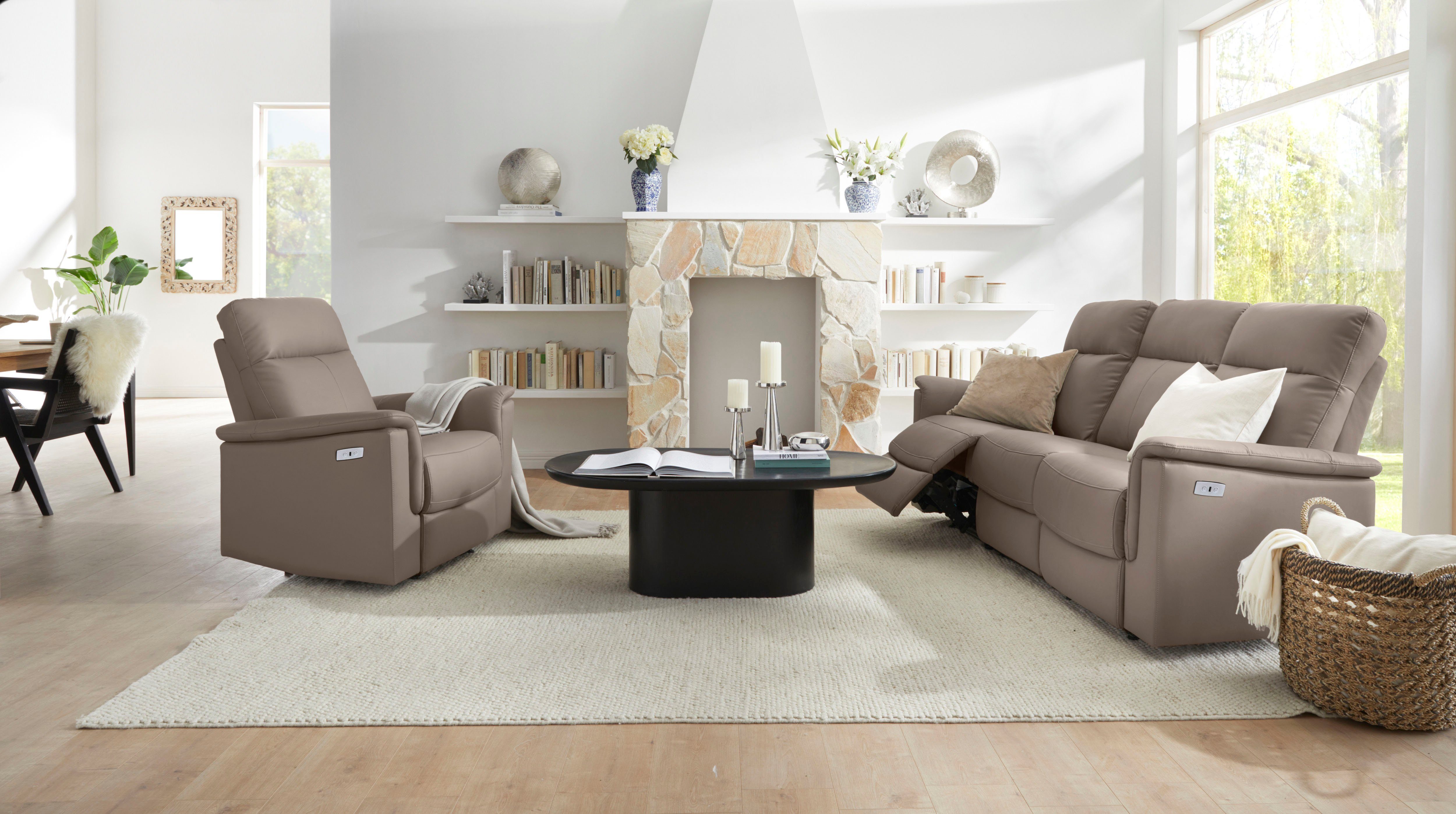 Home affaire 3-zitsbank Southbrook met handmatige en elektrische relaxfunctie