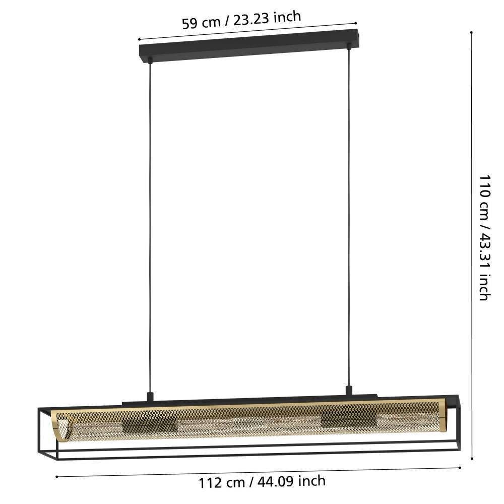 EGLO Hanglamp NOHALES Hanglamp, eetkamerlamp van metaal in zwart en messing (1 stuk)