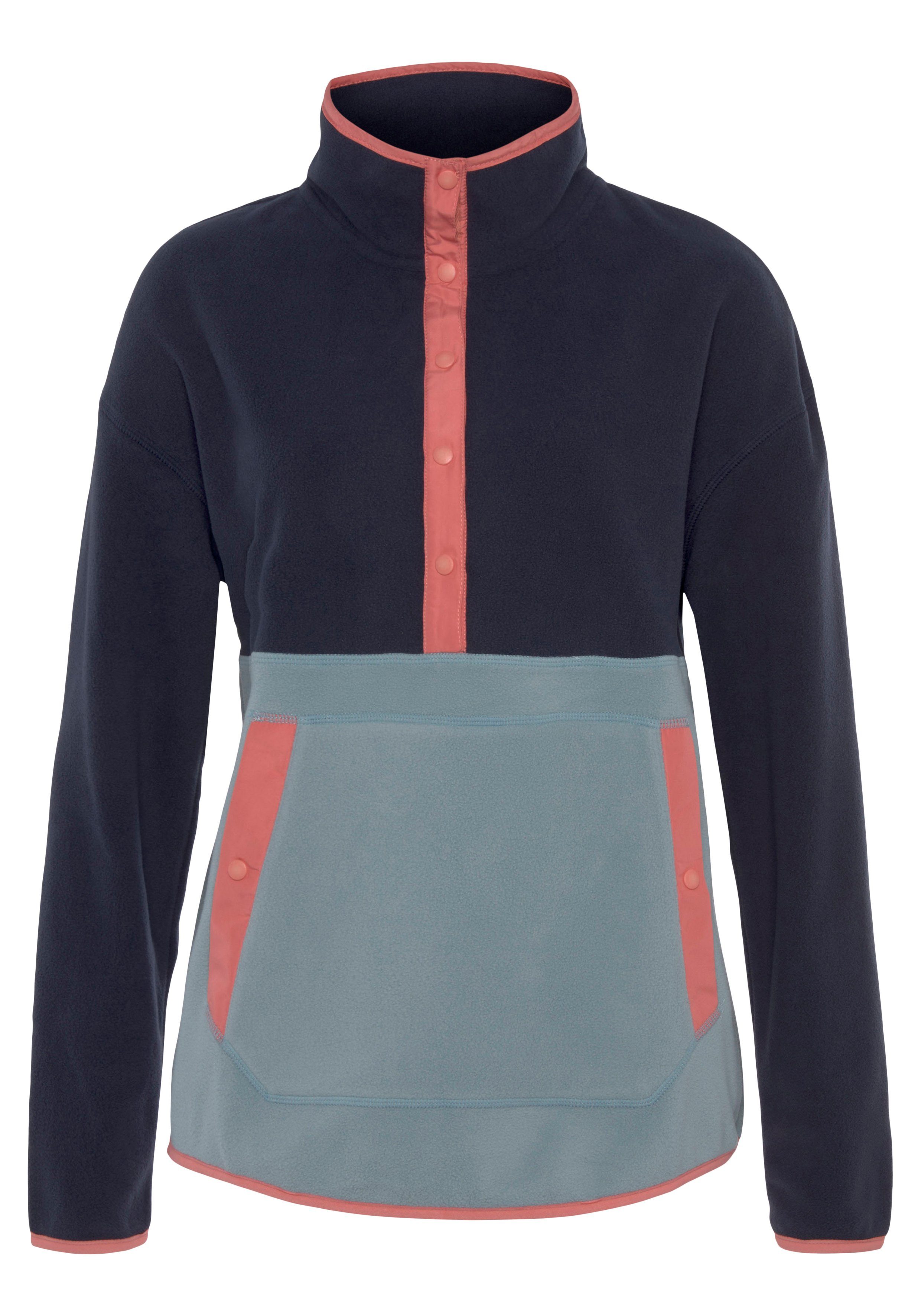 Polarino Fleecetrui met colourblocking-look met kangoeroezak van fleece stof