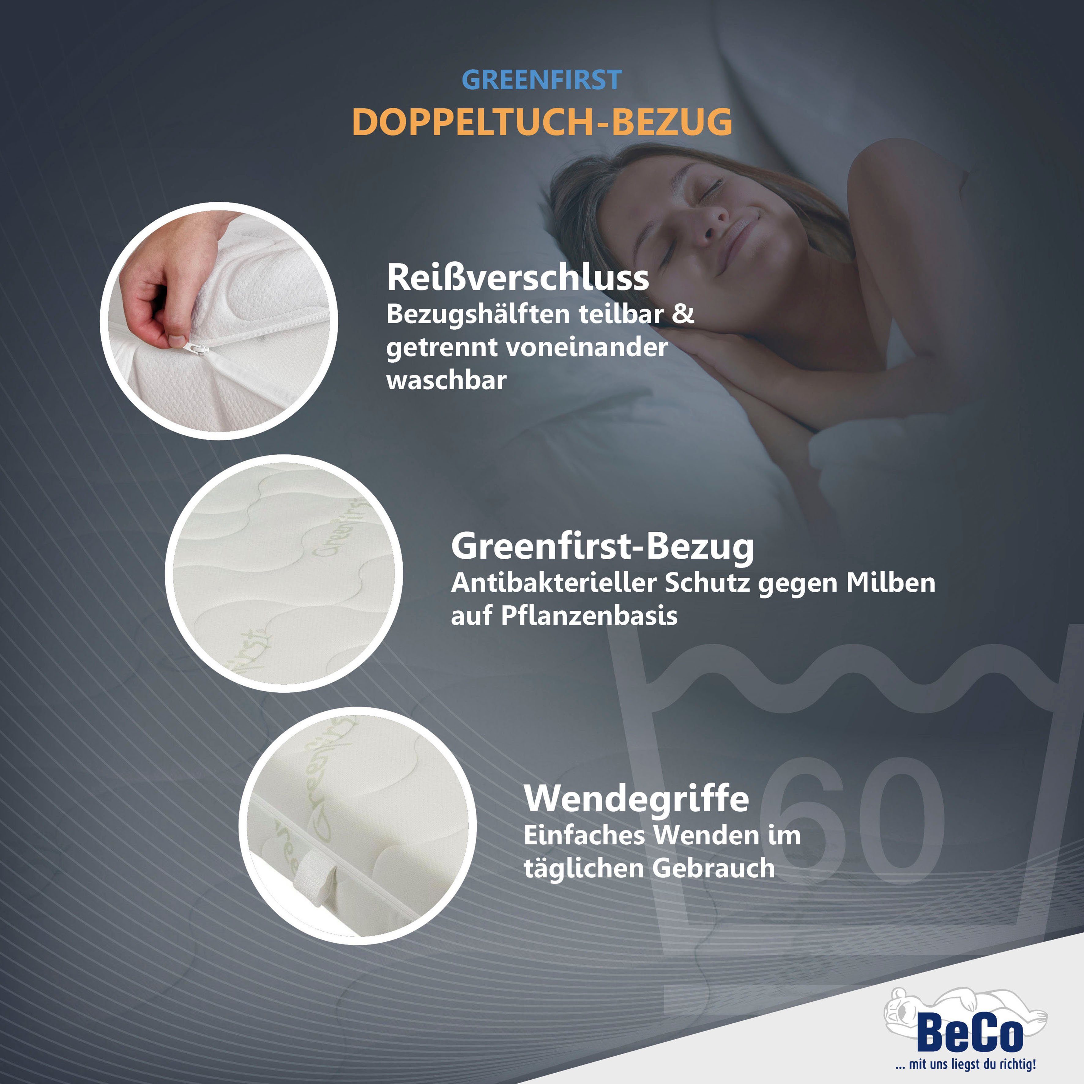 Beco Pocketveringsmatras GUMO TFK comfortabele matras in 90x200, 140x200 cm en andere afm hoogte 22 cm