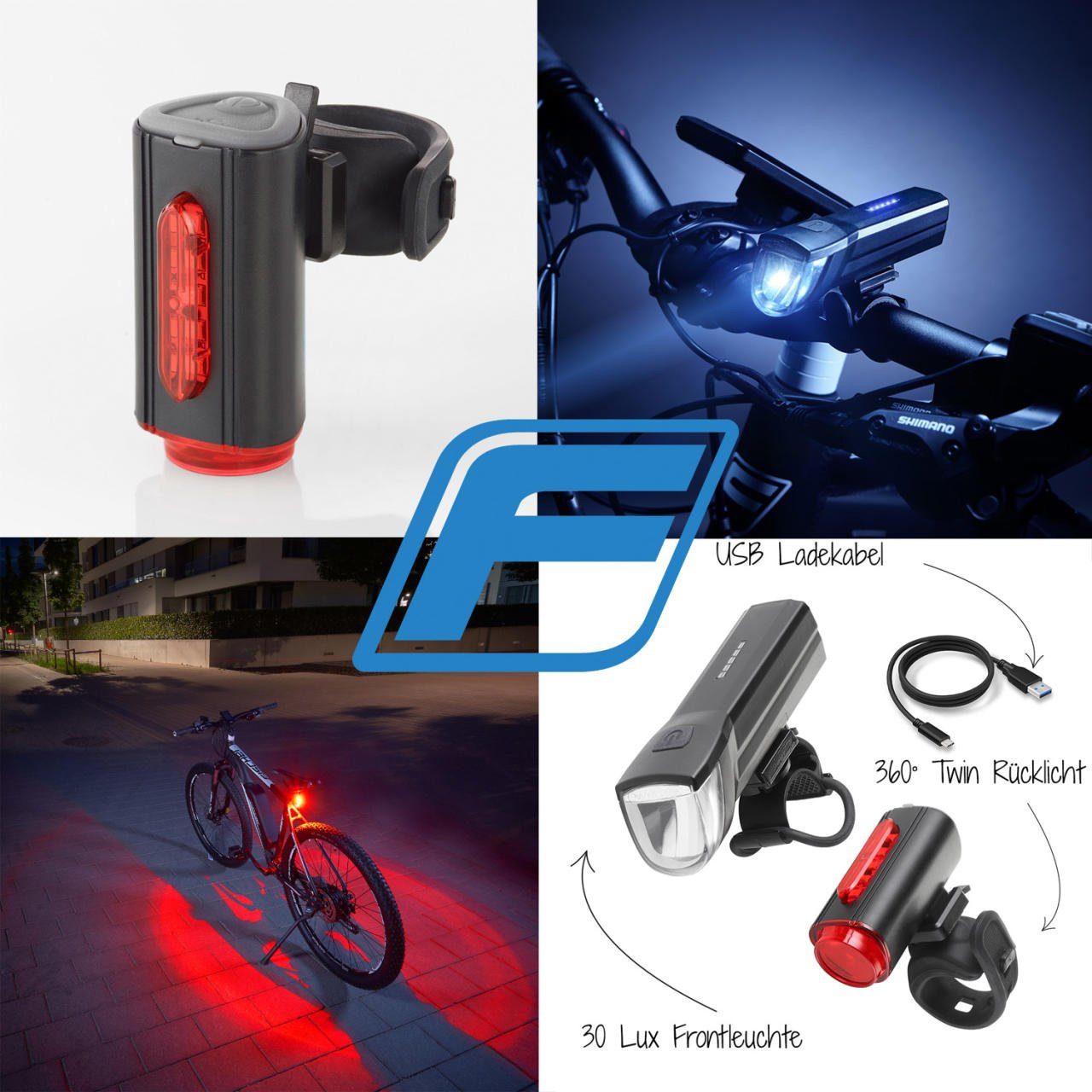 Fischer Fietsverlichting Visser led verlichtingsset met 360Â° vloerlamp (set, 3-delig)
