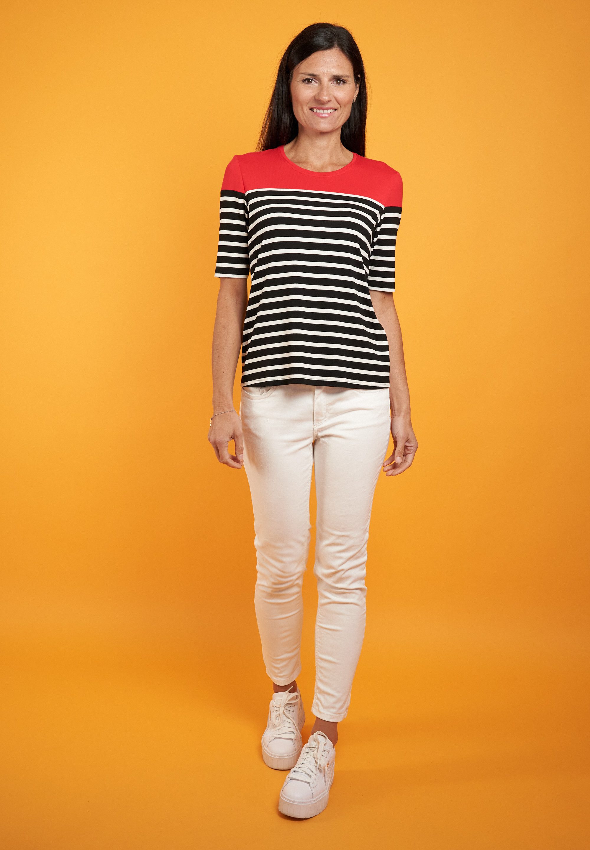 Seidel Moden T-shirt met colorblocking en streepjespatroon, made in germany