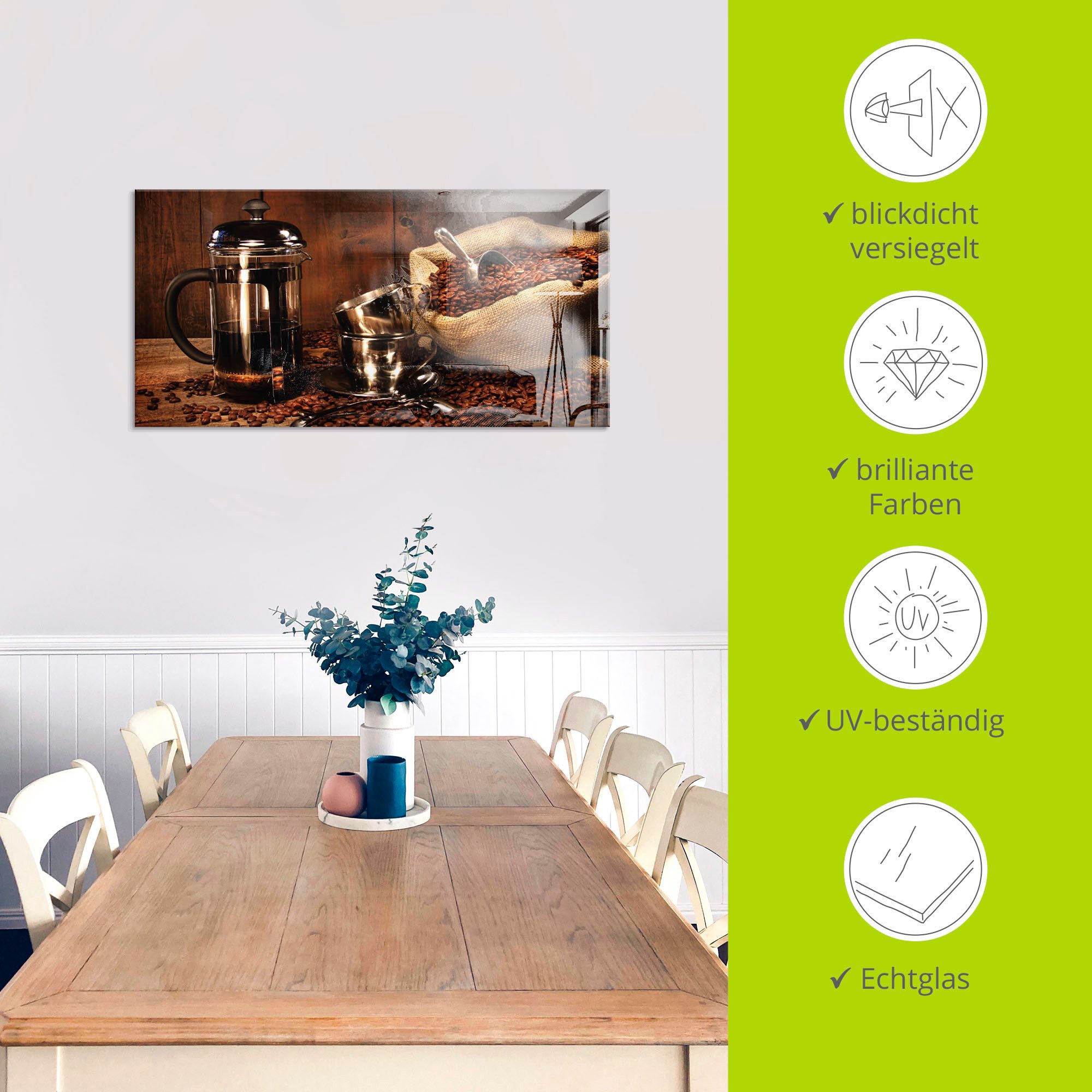 Artland Print op glas Zak koffiebonen met pers