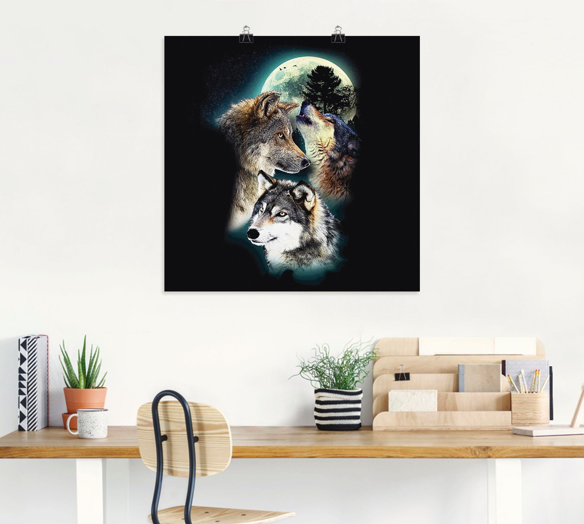 Artland Artprint Fantasie wolf wolven met maan als artprint op linnen, poster, muursticker in verschillende maten