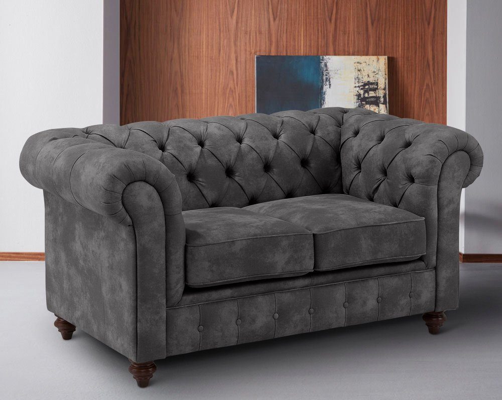Home affaire Chesterfield-bank Chesterfield 2-zits B/D/H: 150/89/74 cm met hoogwaardige knoopdetails, ook in leer