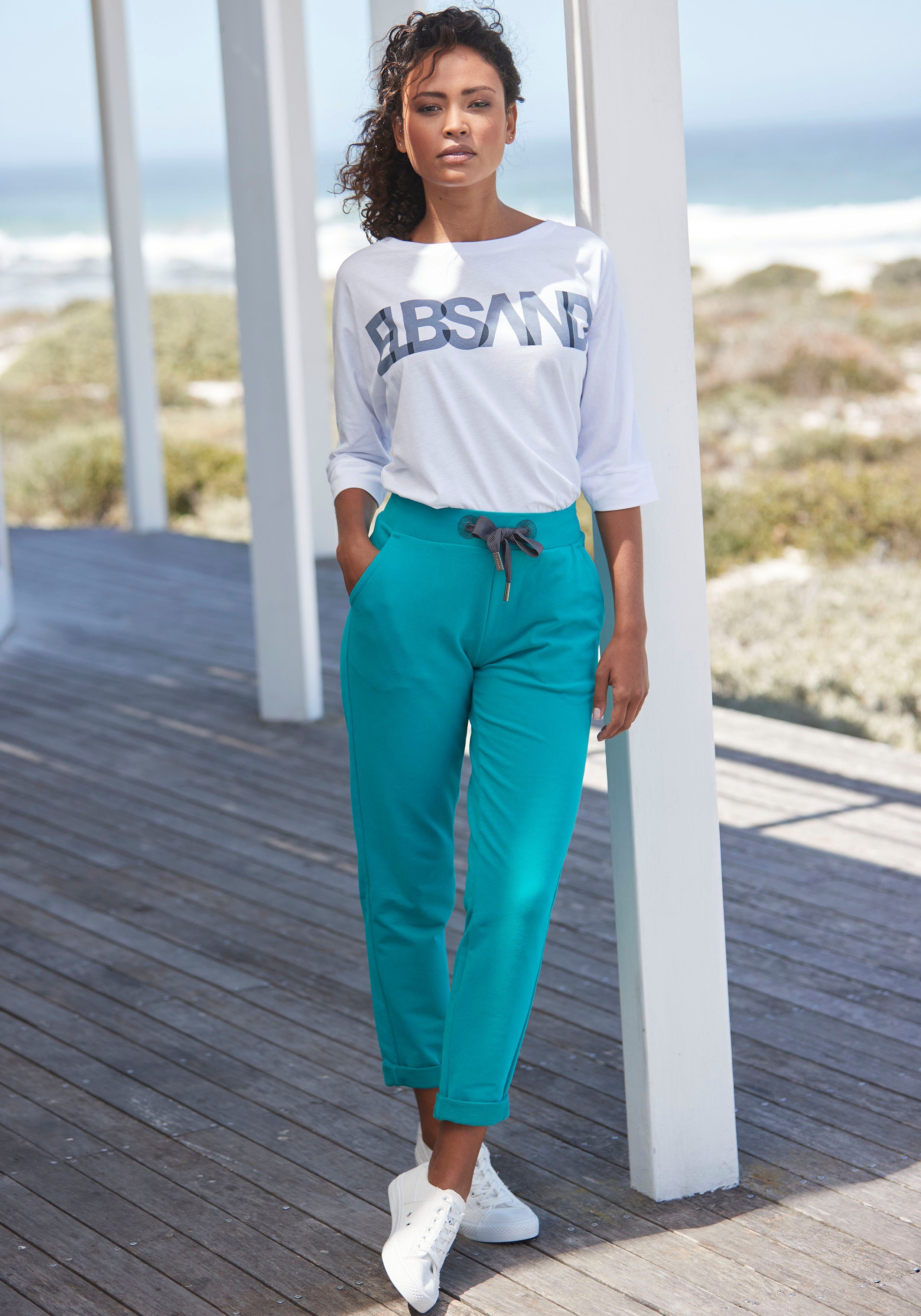 Elbsand Shirt met 3/4-mouwen met logoprint, katoenmix, losse pasvorm