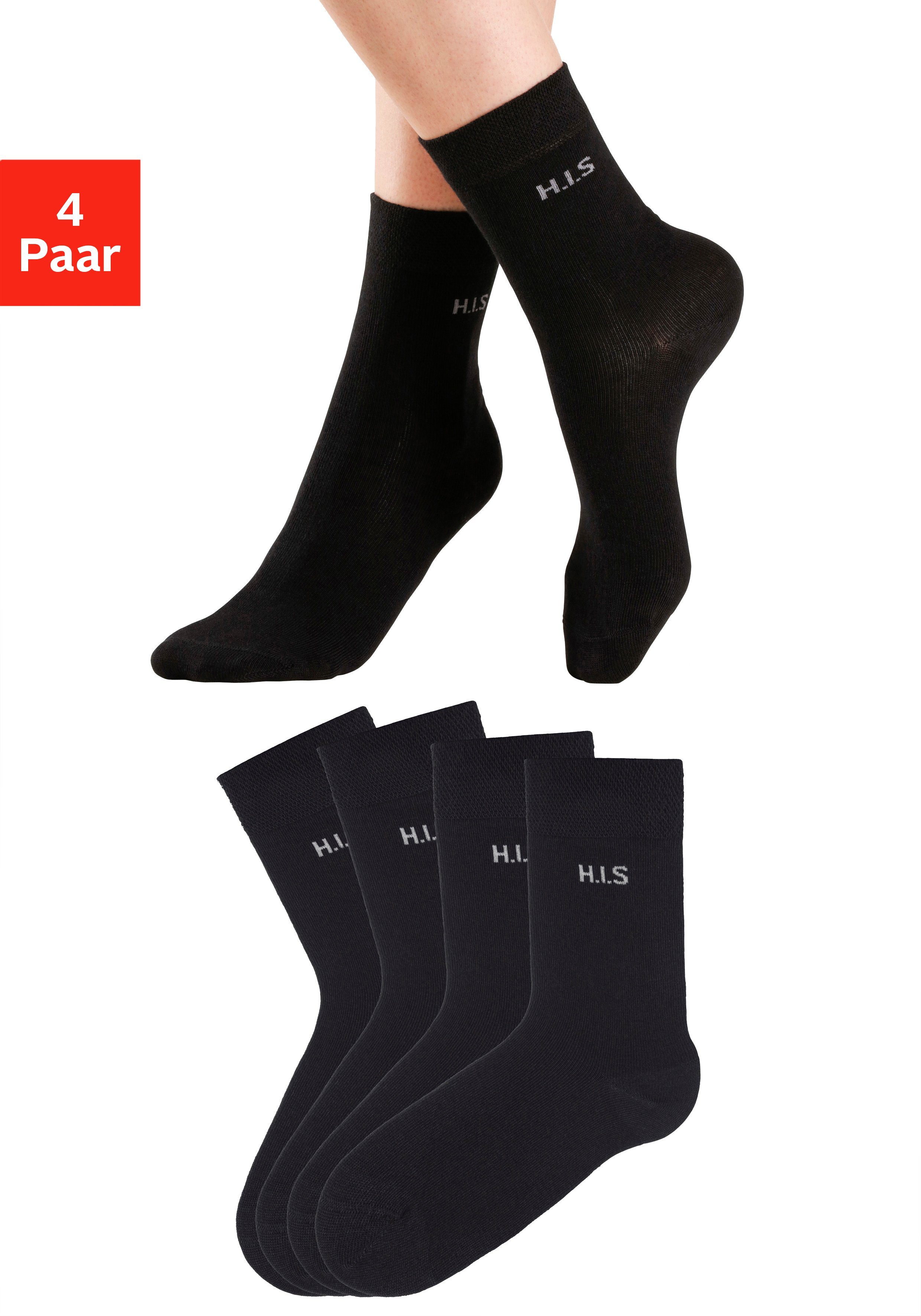 h.i.s sokken zonder snijdende boord (set, 4 paar) zwart