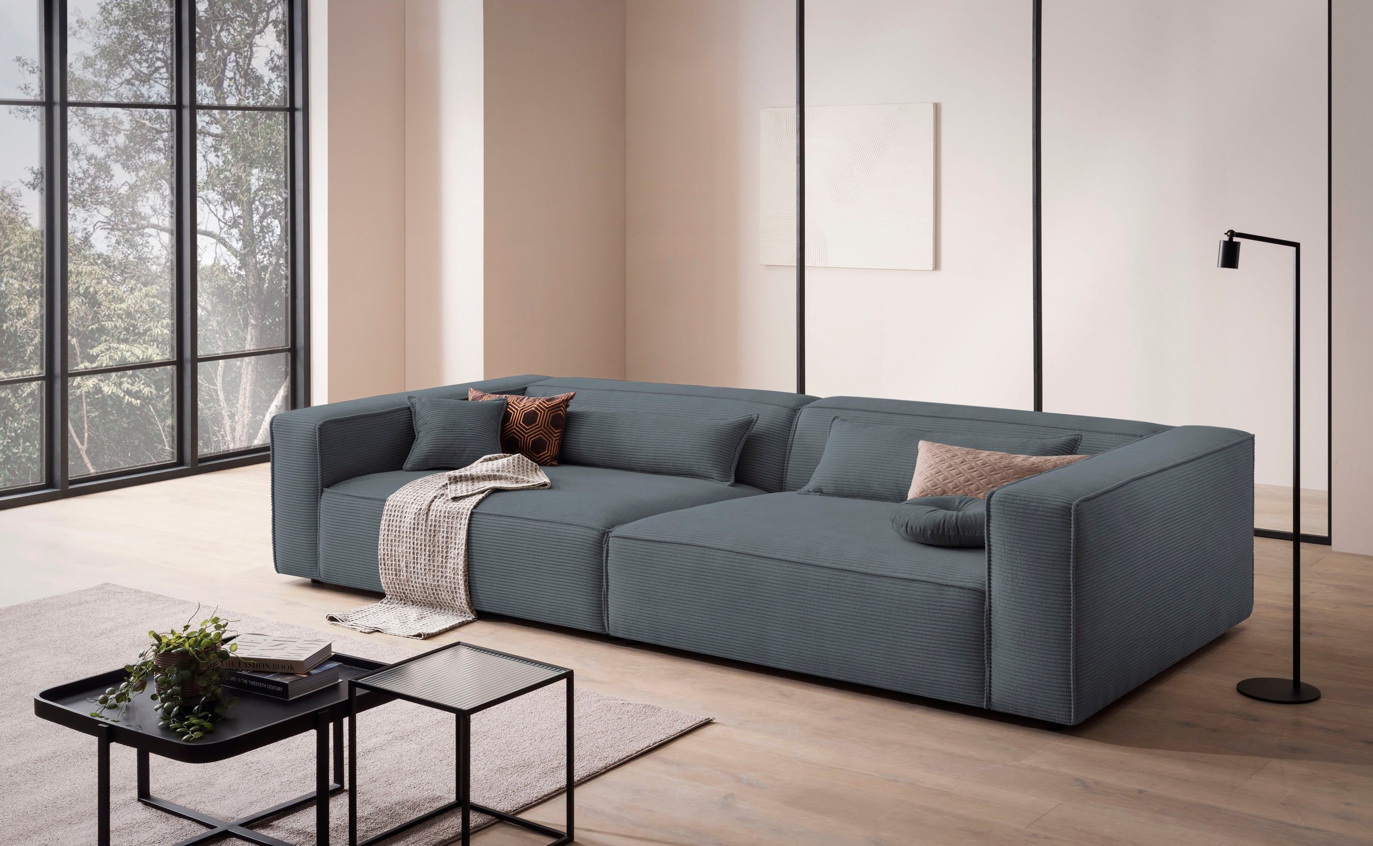 LeGer Home by Lena Gercke 3-zitsbank PIARA, XXL sofa met biesnaad, Big-sofa in cord of linnenlook