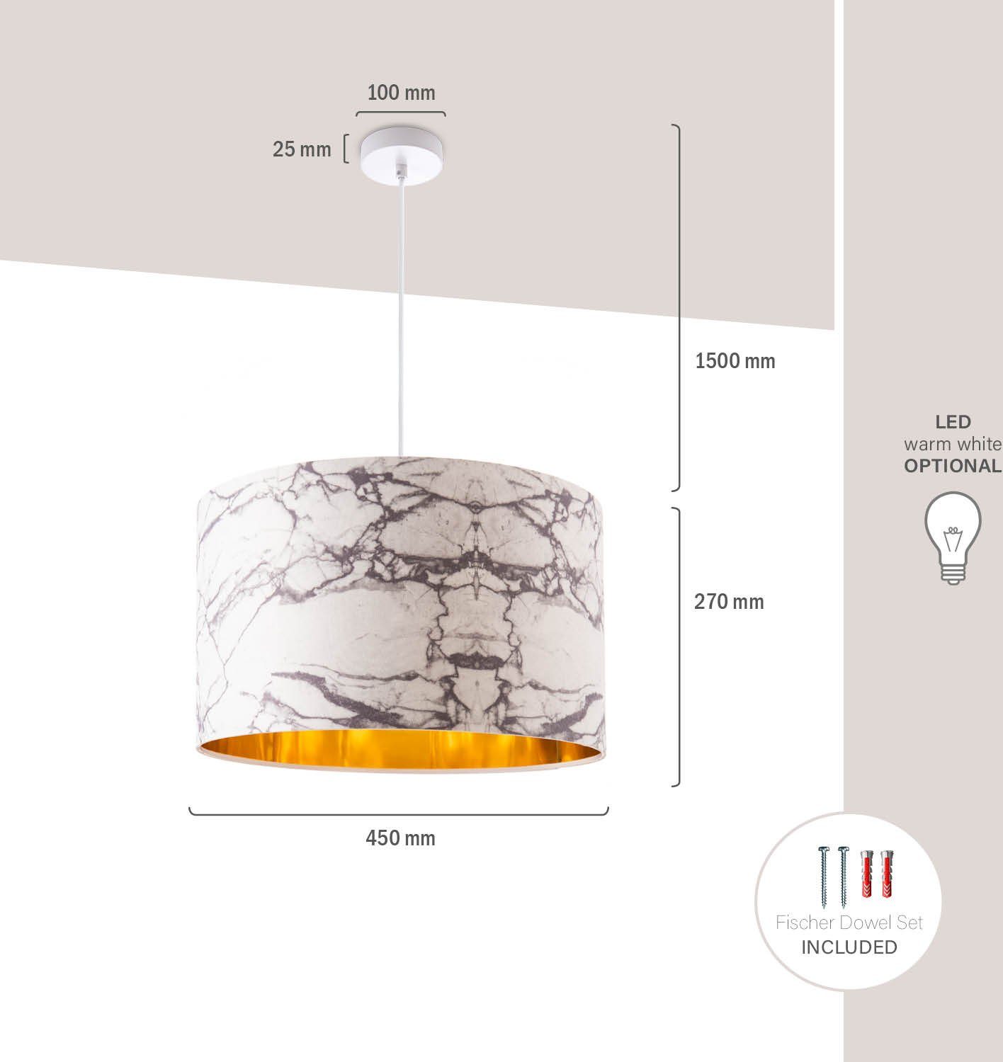 Paco Home Hanglamp Kracht 525 Plafondlamp woonkamer hanglamp eetkamer marmer wit E27