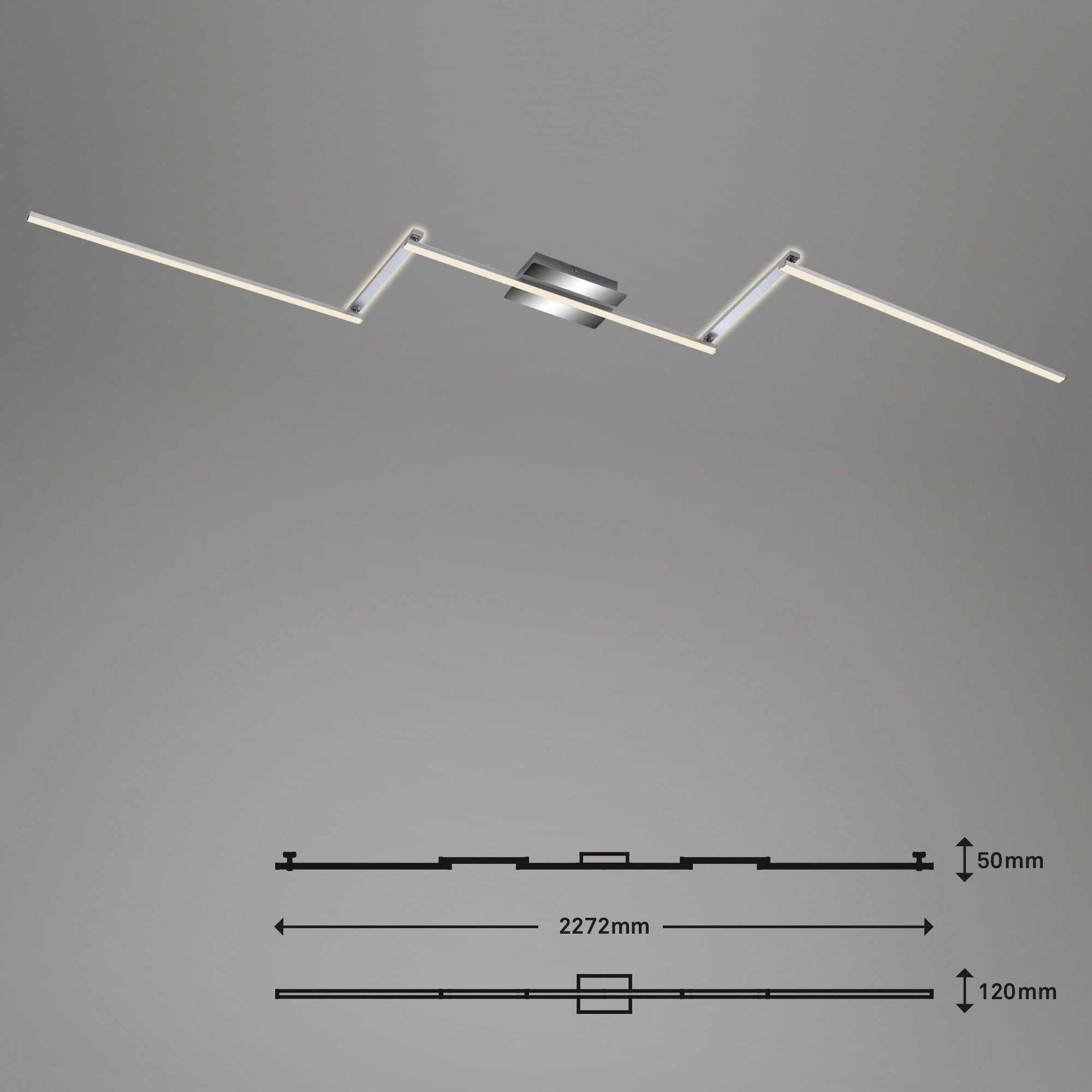Briloner Leuchten Led-plafondlamp 3501018 STAFF Plafondlamp, 227,2x12x5 cm, aluminium-chroom, 24W, woonkamer, slaapkamer