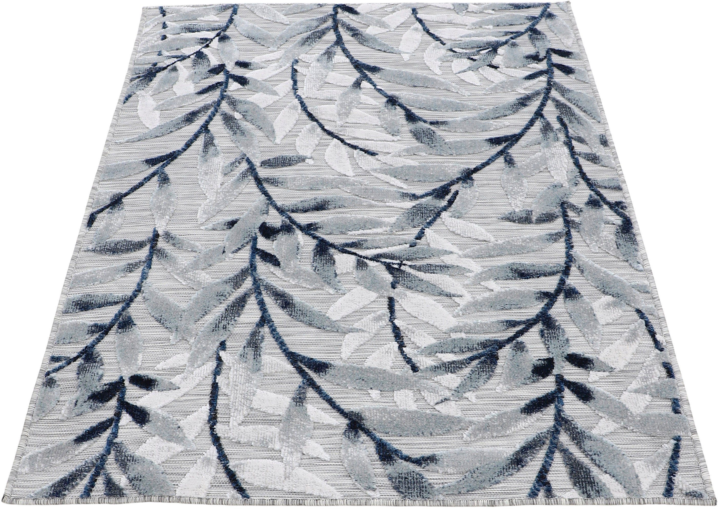 carpetfine Vloerkleed Deja 100 robust vlakweefsel, motief - florale palmbladeren, hoog-laag effect