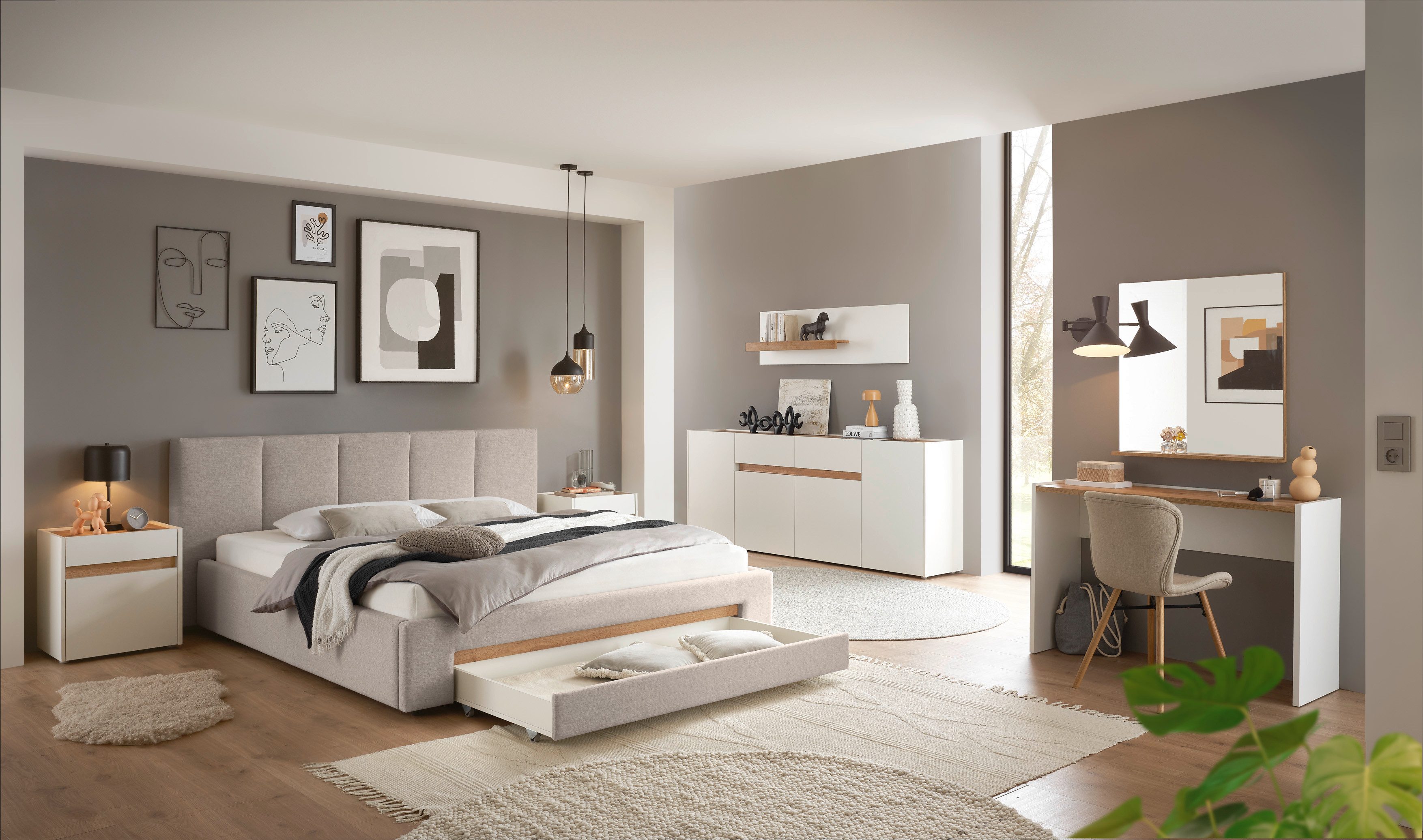 INOSIGN Gestoffeerd bed CiTY/GiRON, bedframe met bedlade, gestoffeerd opbergbed met hondenbed of opberglade, bekleding van corduroy of linnenlook