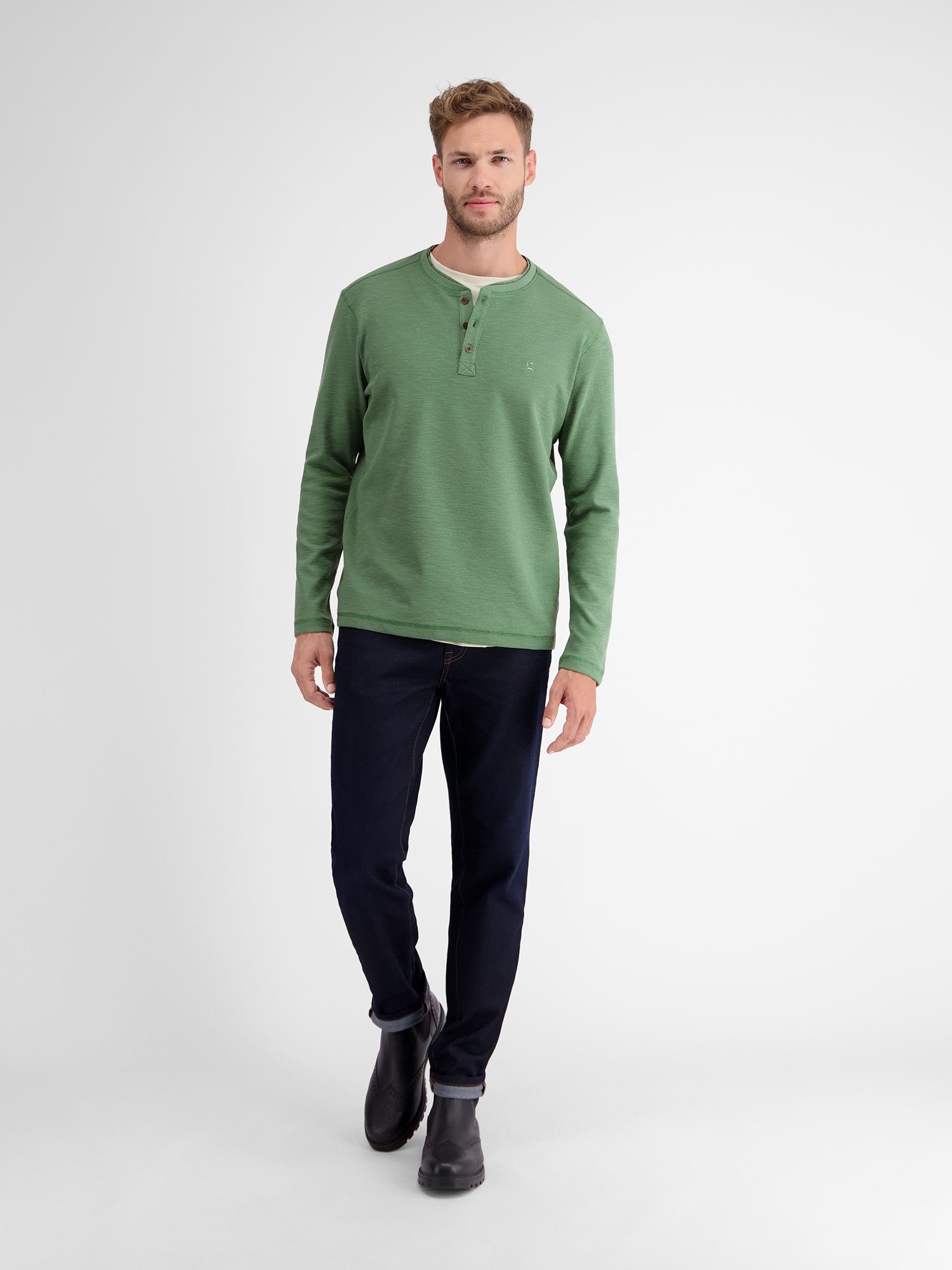 Lerros Shirt met lange mouwen LERROS serafino in structuurkwaliteit