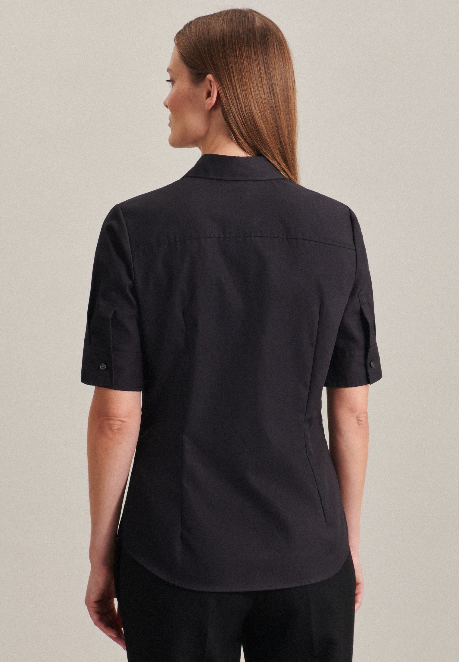 seidensticker Overhemdblouse Zwarte roos Korte mouwen kraag uni