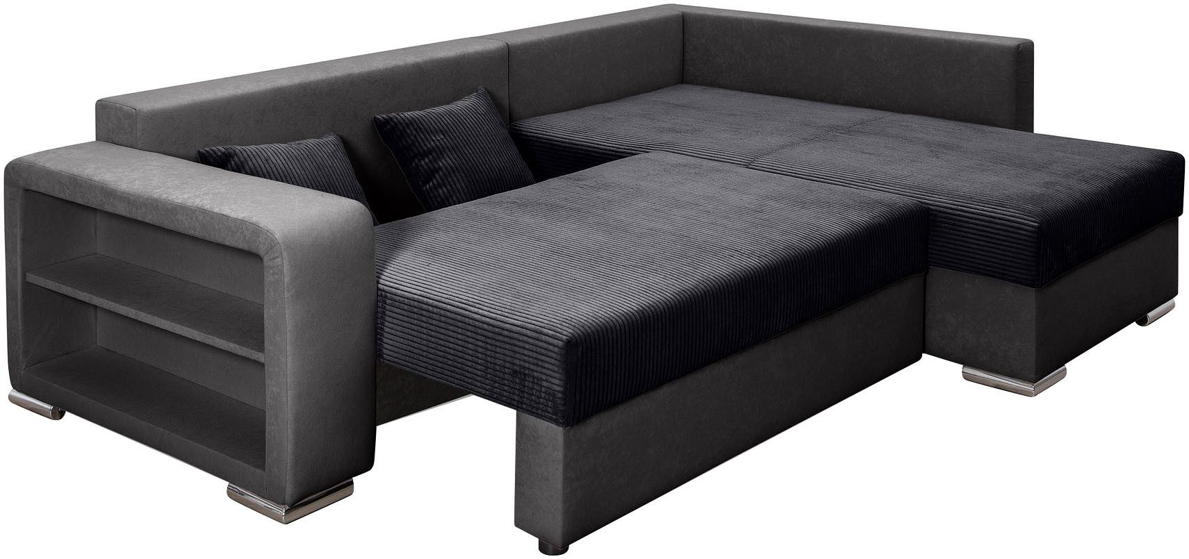 COLLECTION AB Hoekbank L-model Regalarmleuning met LED RGB verlichting, bedfunctie en bedbox
