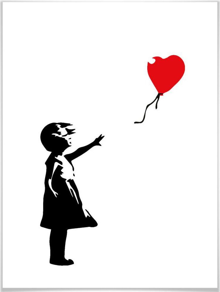 Wall-Art Poster Graffiti afbeelding Girl with the red balloon Poster, artprint, wandposter (1 stuk)