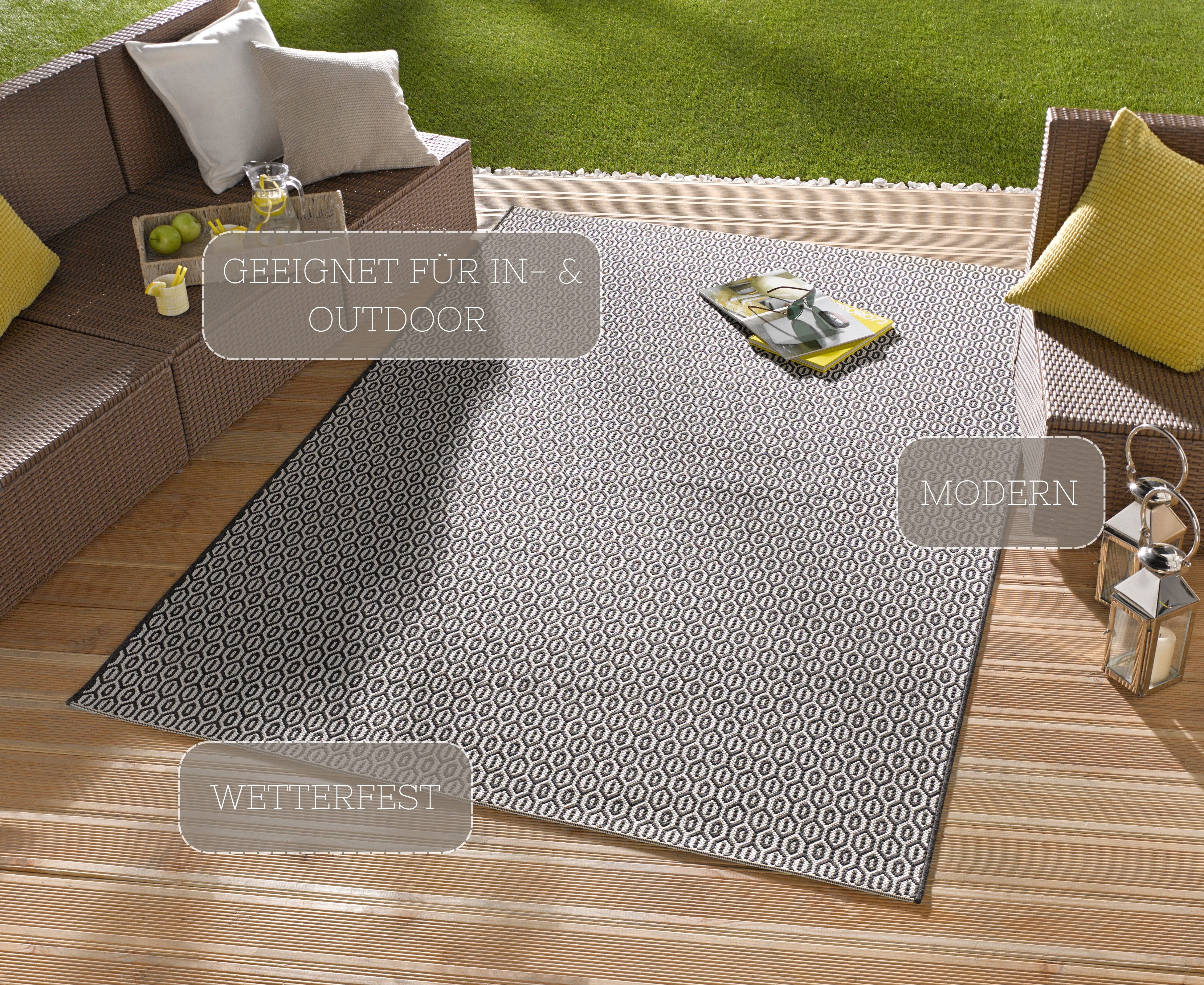 NORTHRUGS Vloerkleed Coin Binnen- en buitengebruik, weerbestendig, balkon, sisal-look, woonkamer, loper