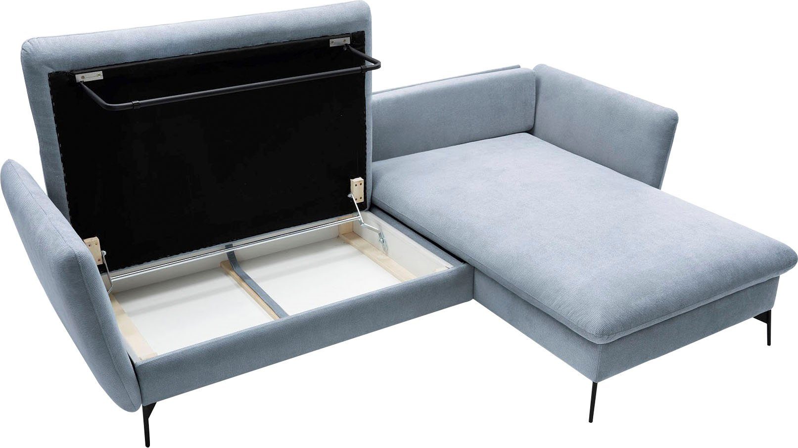 andas Hoekbank LIVORNO,258 cm, L-model, Slaapfunctie en bedlade (139/224 cm), fluweel, structuur, geweven stof