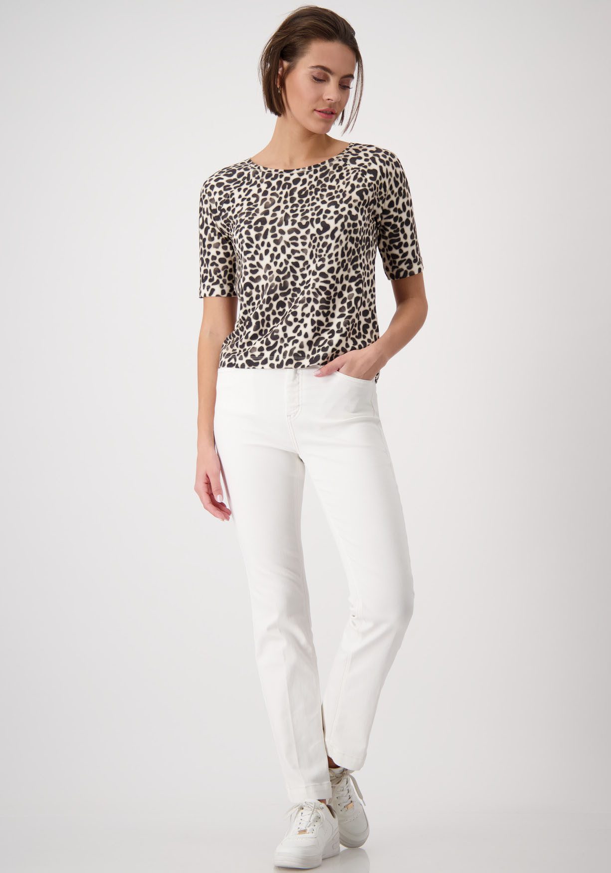 Monari Shirt met ronde hals met all-over animal-print