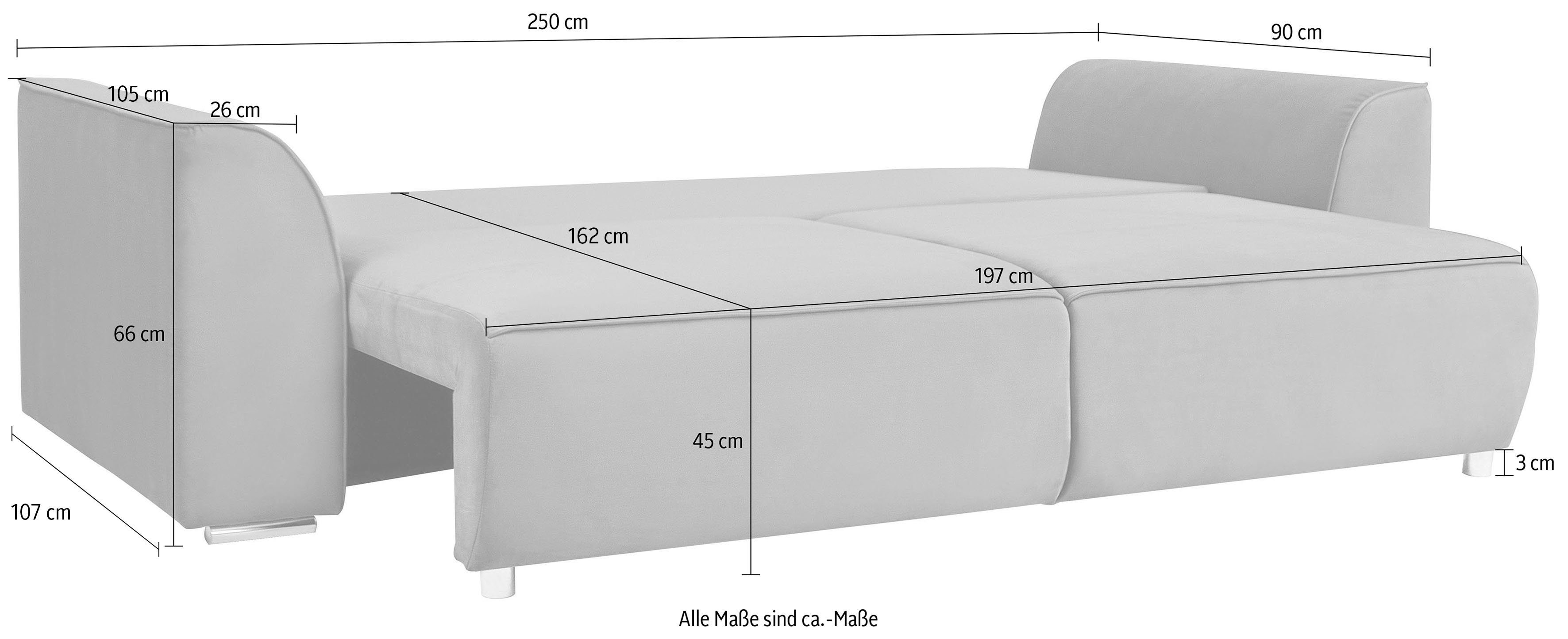 INOSIGN 3-zitsbank BEATRICE optionele slaapbank met bedlade, B/D/H 250/107/92 cm