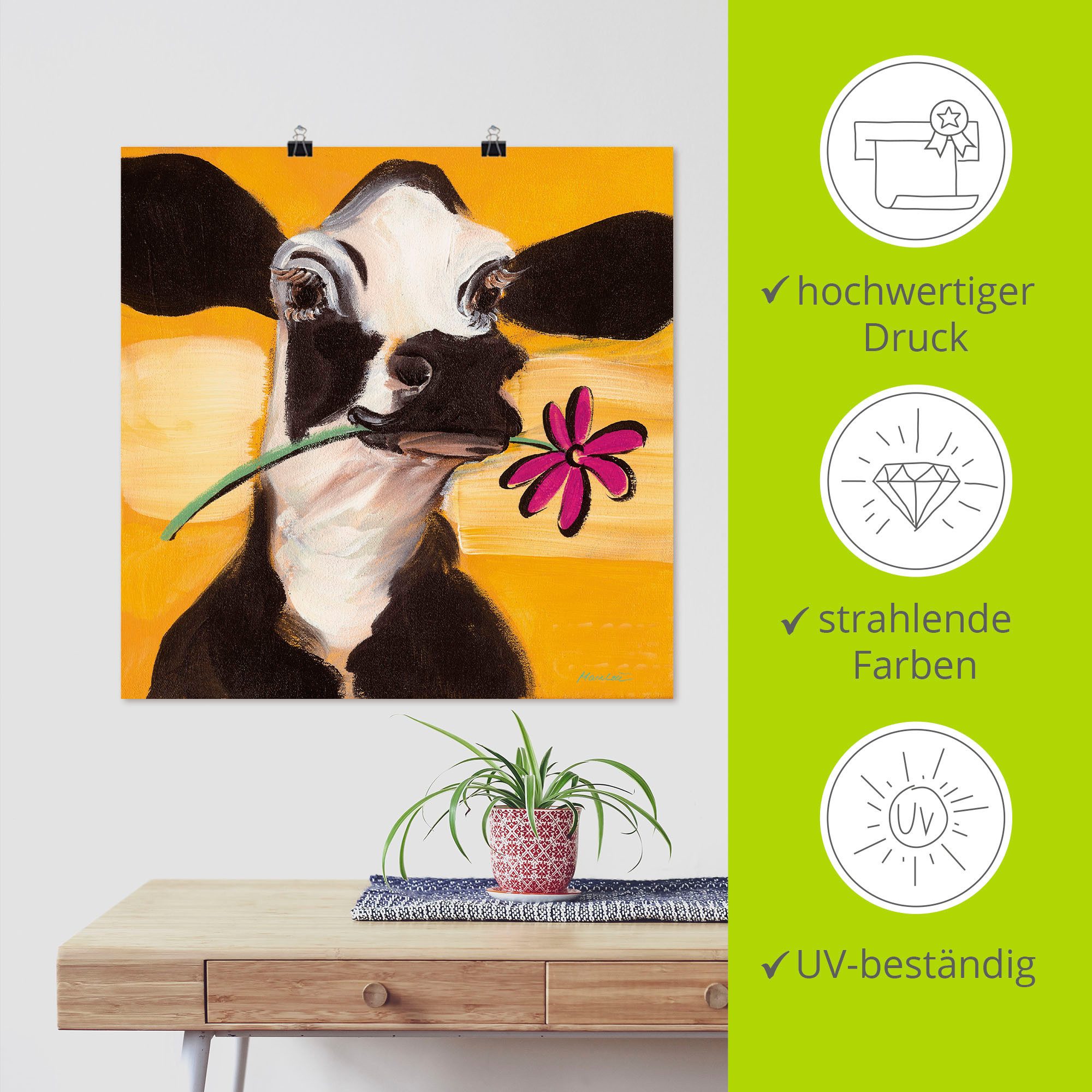 Artland Artprint Gelukkige koe als artprint op linnen, poster, muursticker in verschillende maten