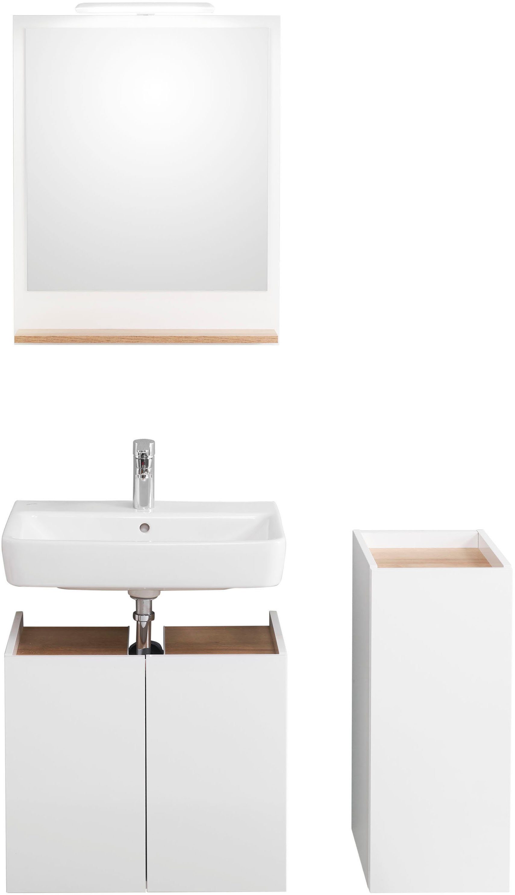 Saphir Badkamerserie Quickset 947 3-delig, wastafelonderkast met spiegel Onderkast, 3 deuren, 1 plank, inclusief deurdemper, glanzend wit (4-delig)