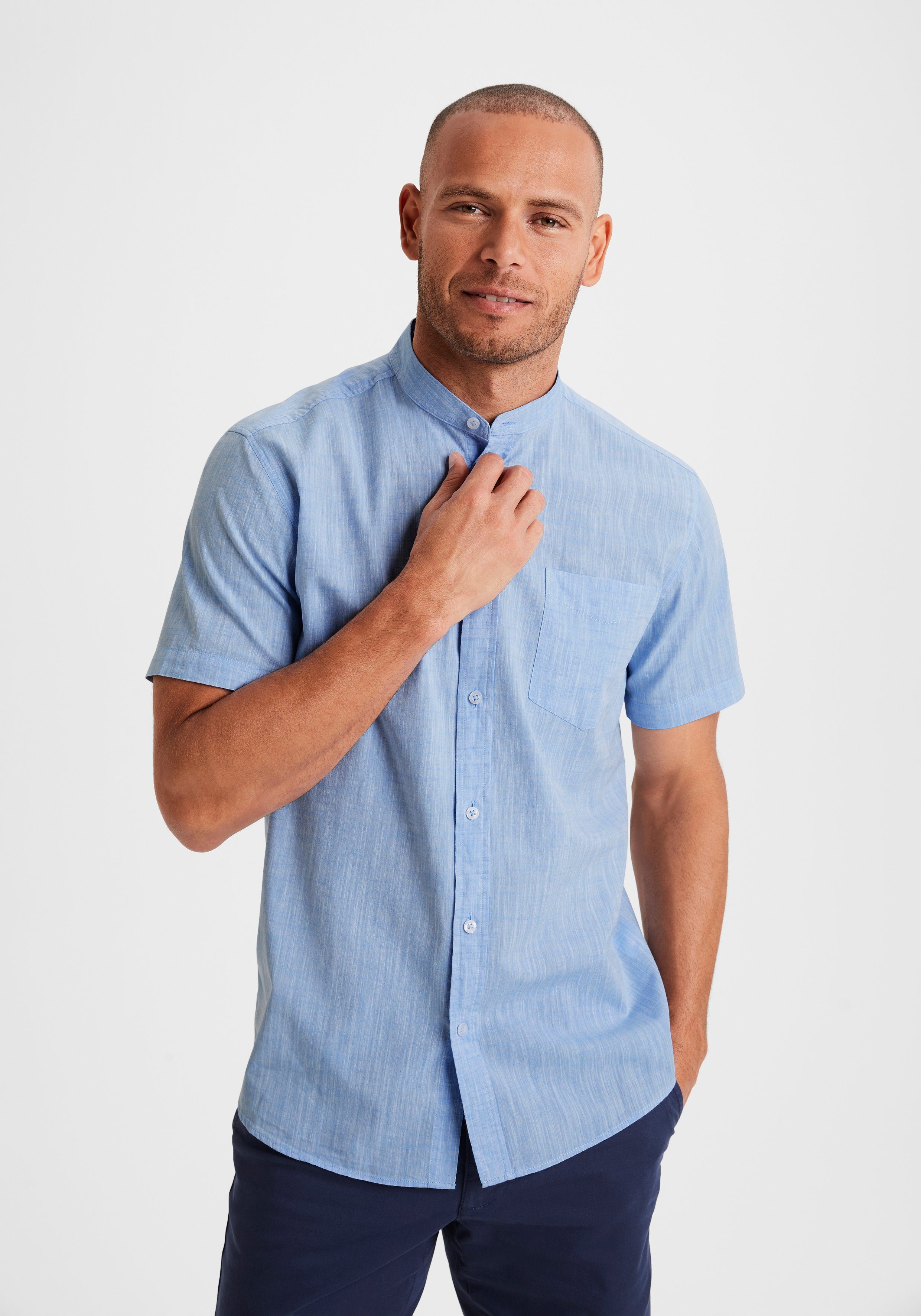 H.I.S Overhemd met korte mouwen Regular fit, knoopsluiting, met opstaande kraag Regular fit, staande kraag shirt met borstzak, 100% katoen