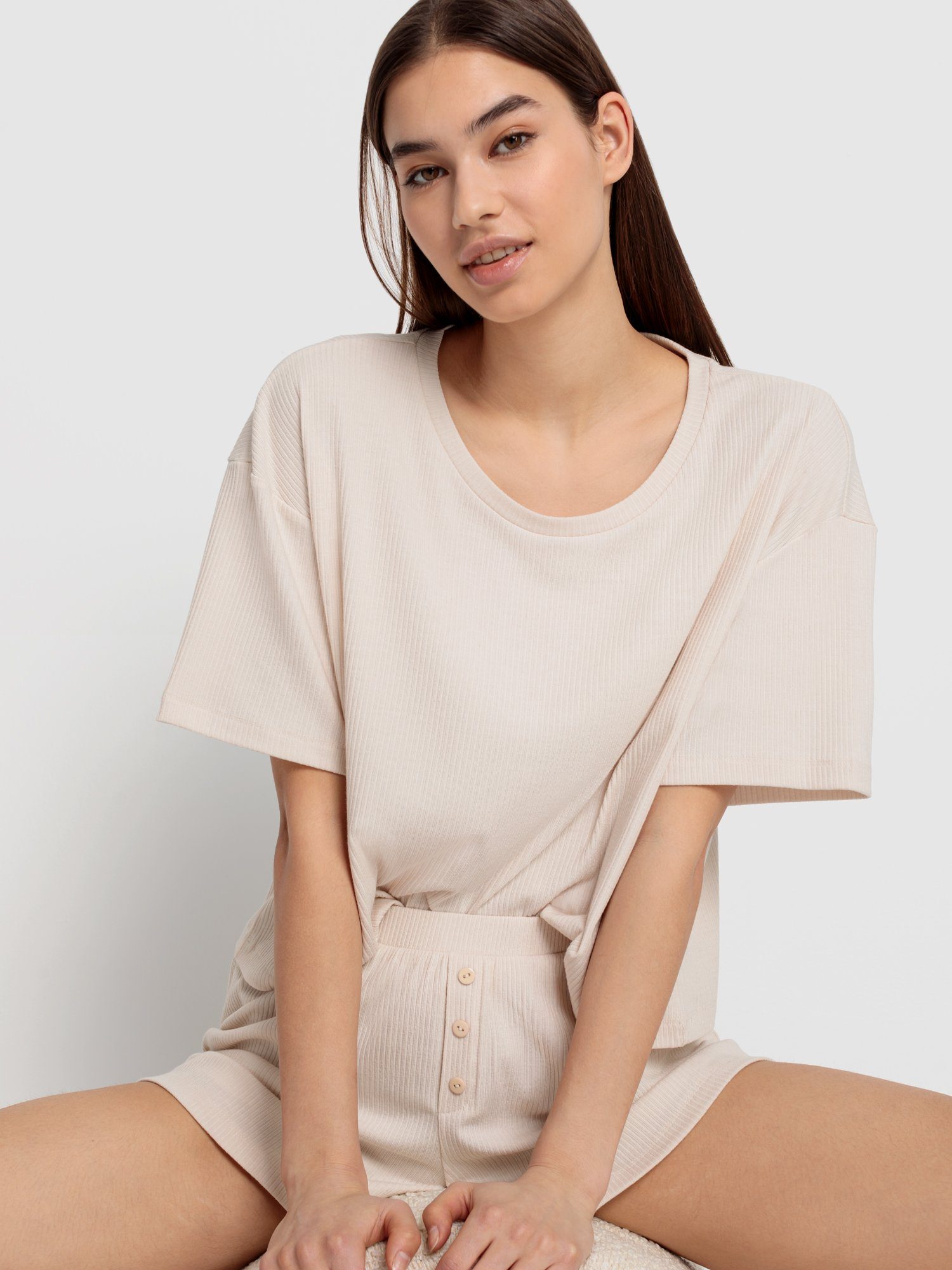 LSCN by LASCANA Shortama uit mooi ribmateriaal (2-delig)