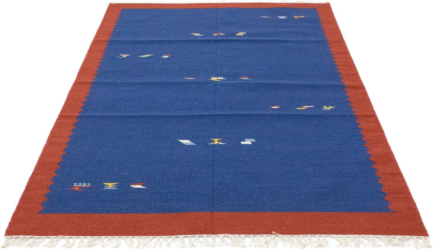 morgenland Wollen kleed Kelim vloerkleed met de hand geweven blauw Laagpolig