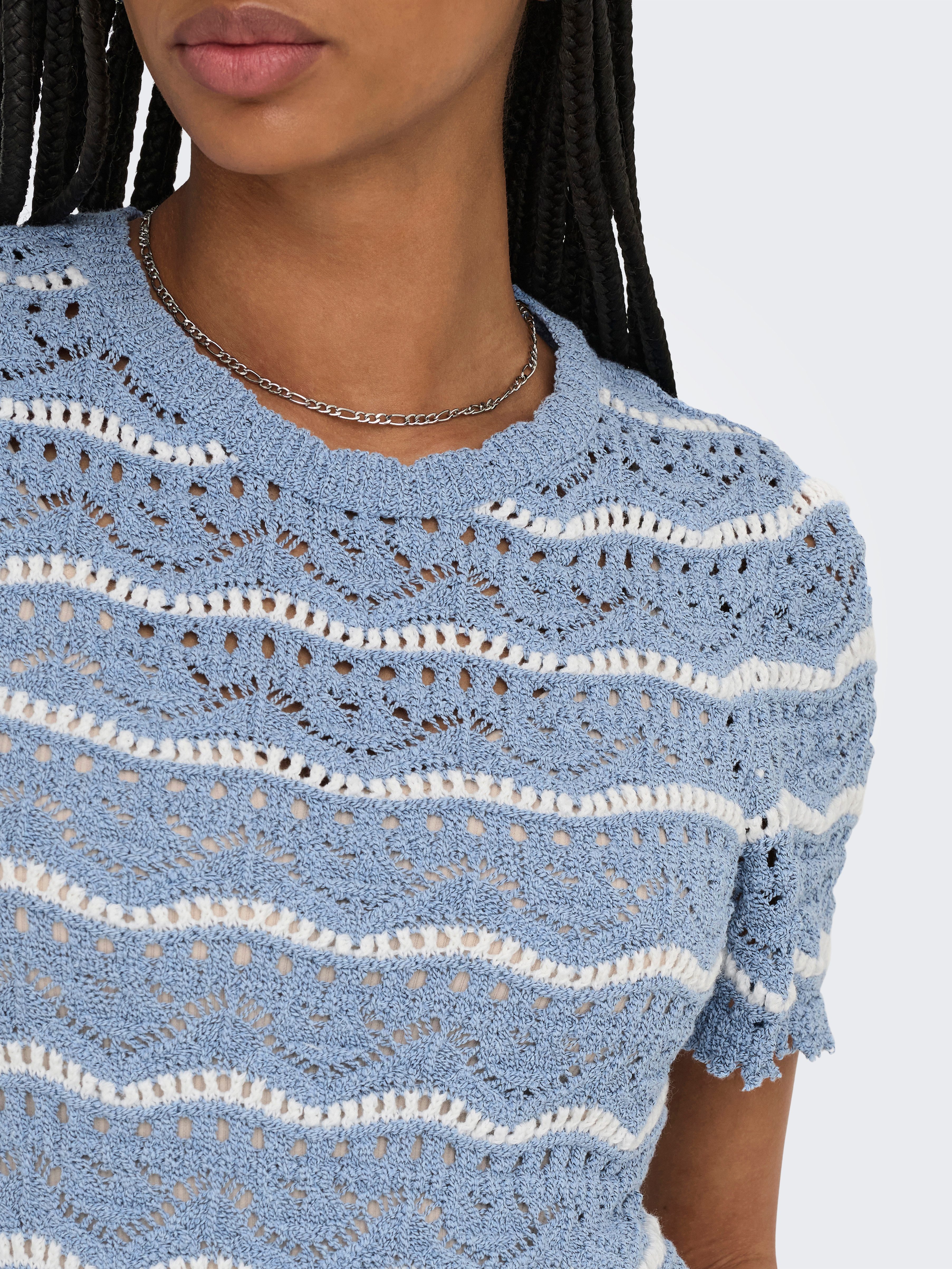 Only Trui met korte mouwen ONLANNASOFIA LIFE SS STRIPE O-NECK KNT
