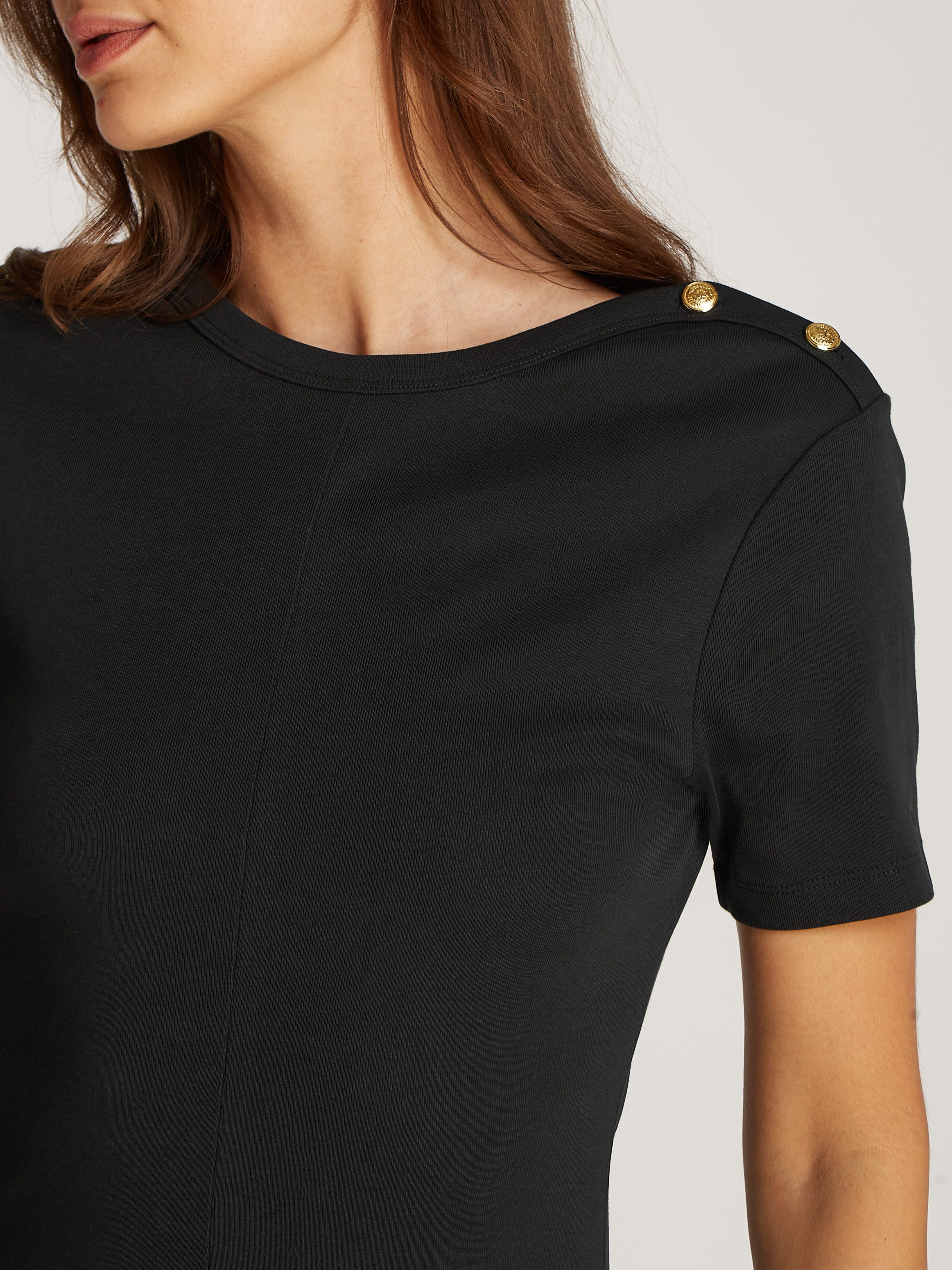 Tommy Hilfiger Jurk in a-lijn GOLD BTN DRESS met goudkleurige knopen in midi-lengte
