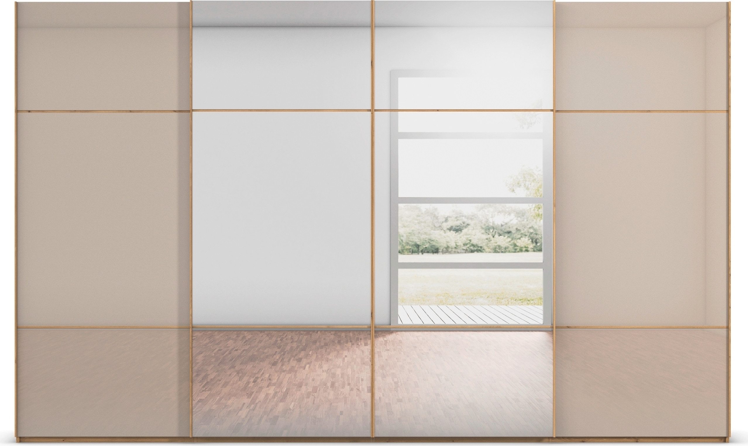 rauch Schuifdeurkast Kledingkast kast garderobe slaapkamerkast SCALE-TRIO edel drievoudig front met 2 sierlijsten spiegel/glas made in germany