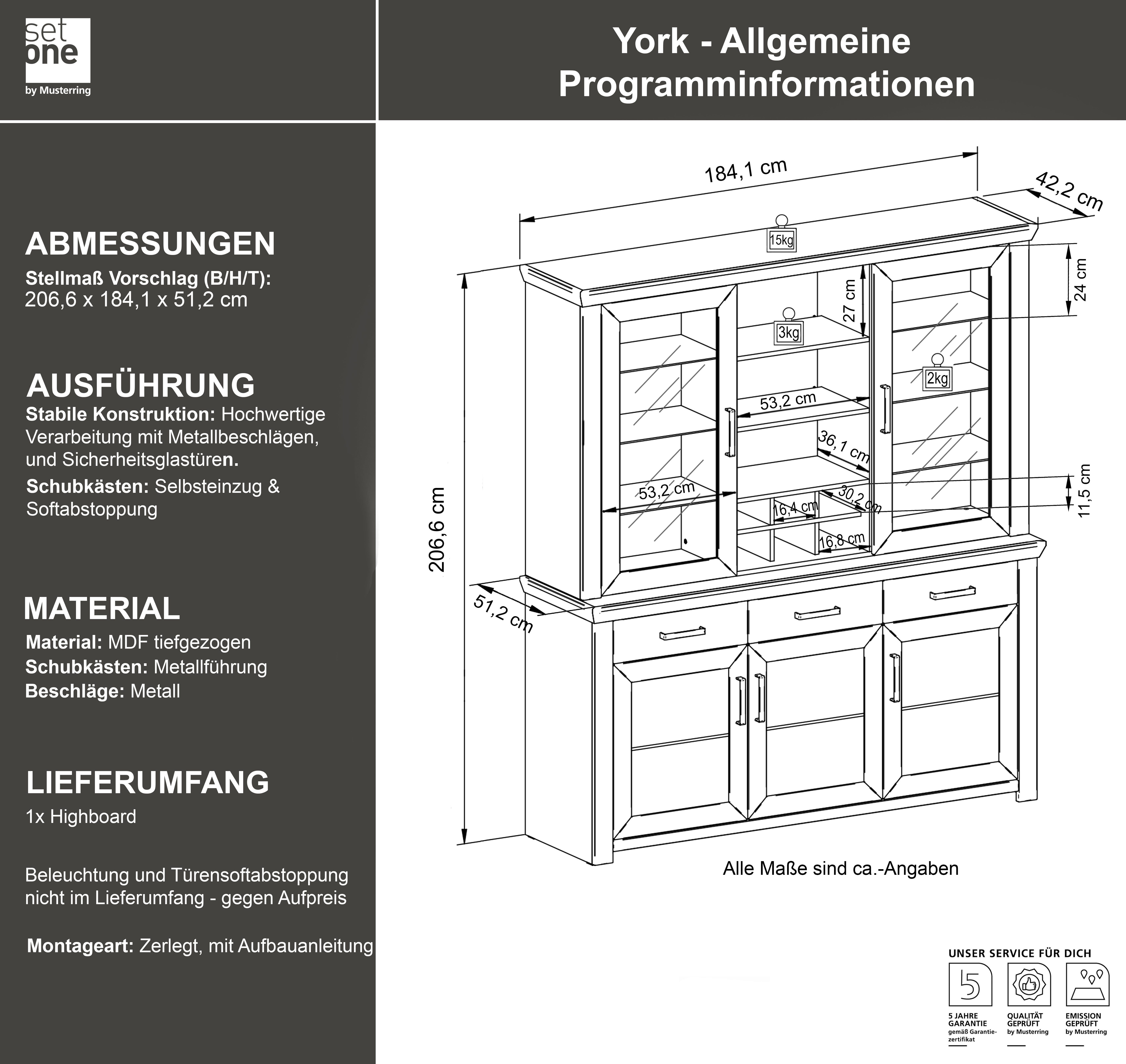 set one by Musterring Kastenset York met glazen deuren, optioneel met verlichting, 3 kleuren, breedte 184 cm (2 stuks)