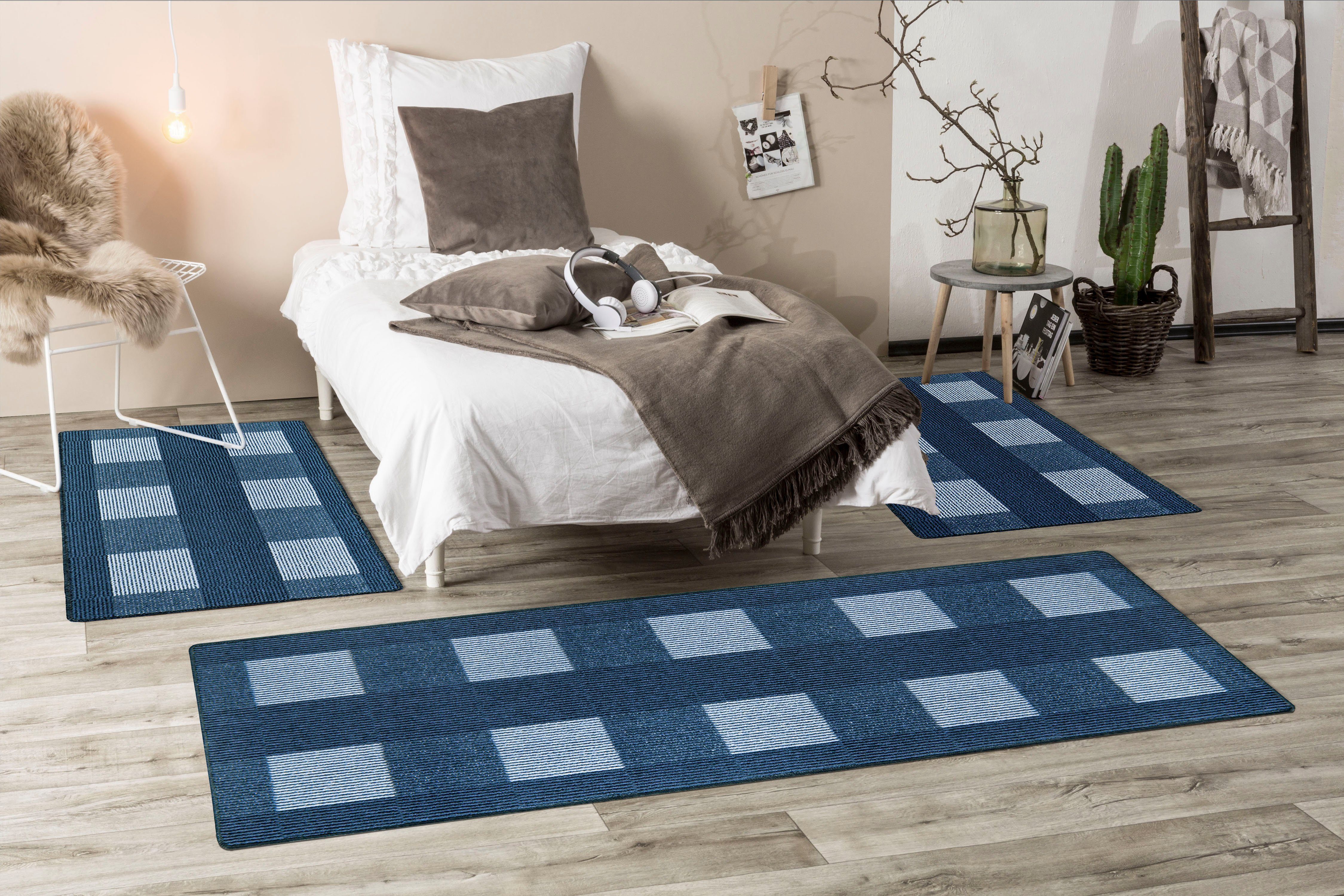 Andiamo Set slaapkamerkleedjes Dijon, Made in Netherlands modern design, slaapkamerkleed, loperset voor de slaapkamer bedvloerkleden blauw