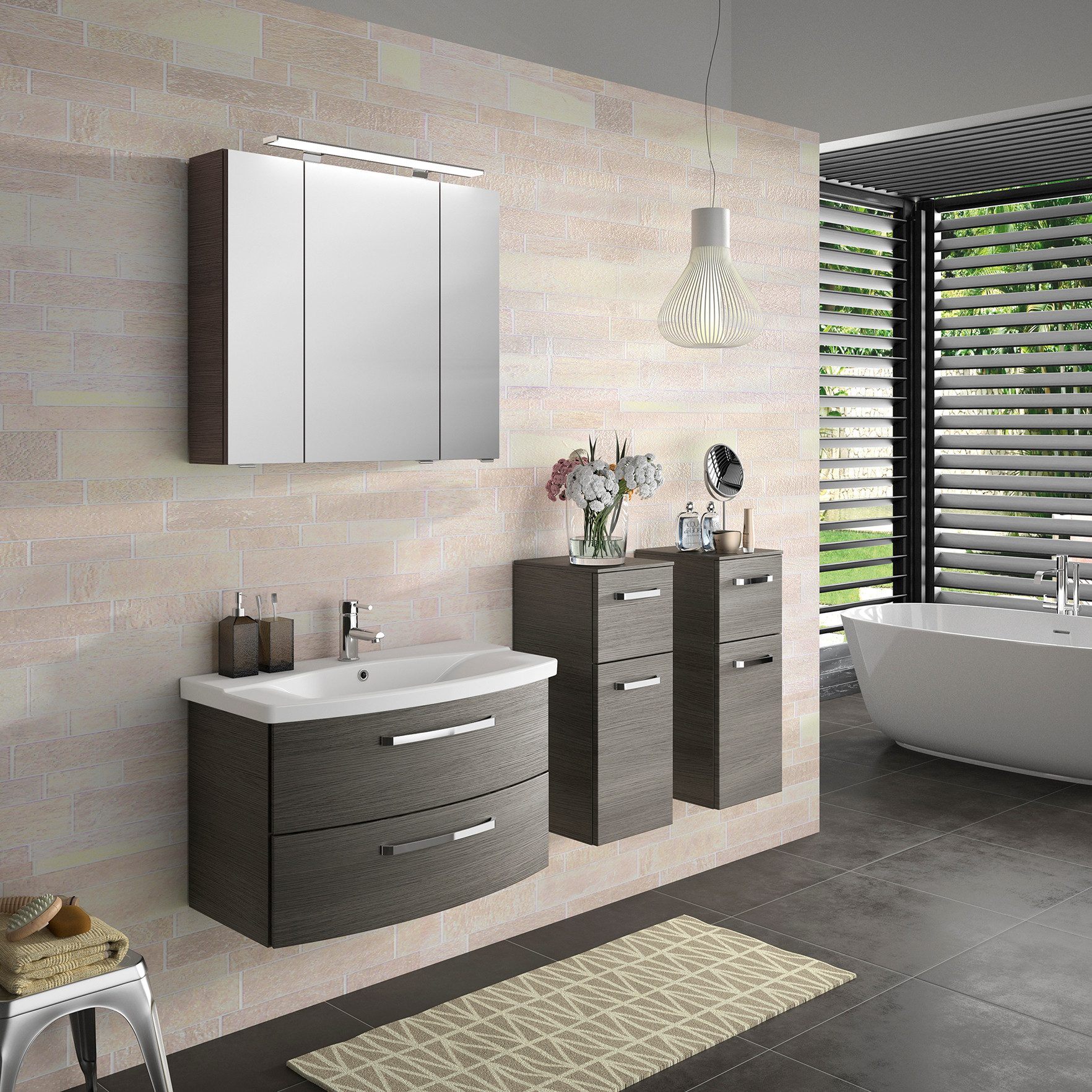 Saphir Badkamerspiegelkast Serie 4010 badkamer spiegelkast incl. LED-opbouwlamp Badkast 80 cm breed, 3 deuren, 6 glazen legplanken, incl. deurdemper