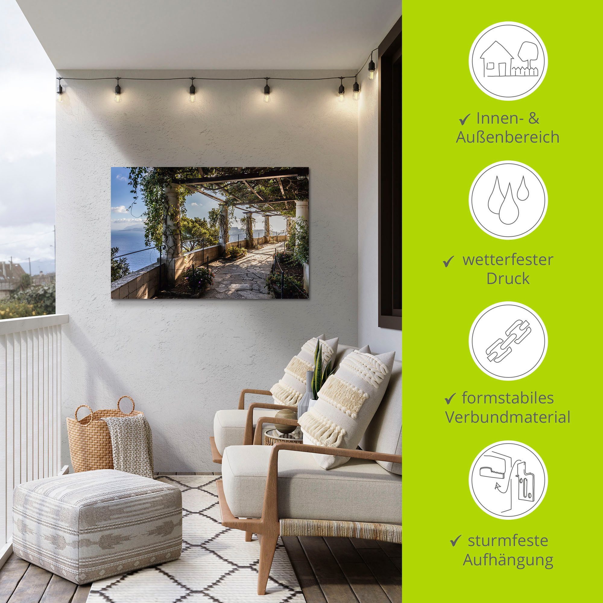 Artland Artprint Tuin van de villa San Michele op capri als artprint van aluminium, artprint voor buiten, artprint op linnen, poster, muursticker