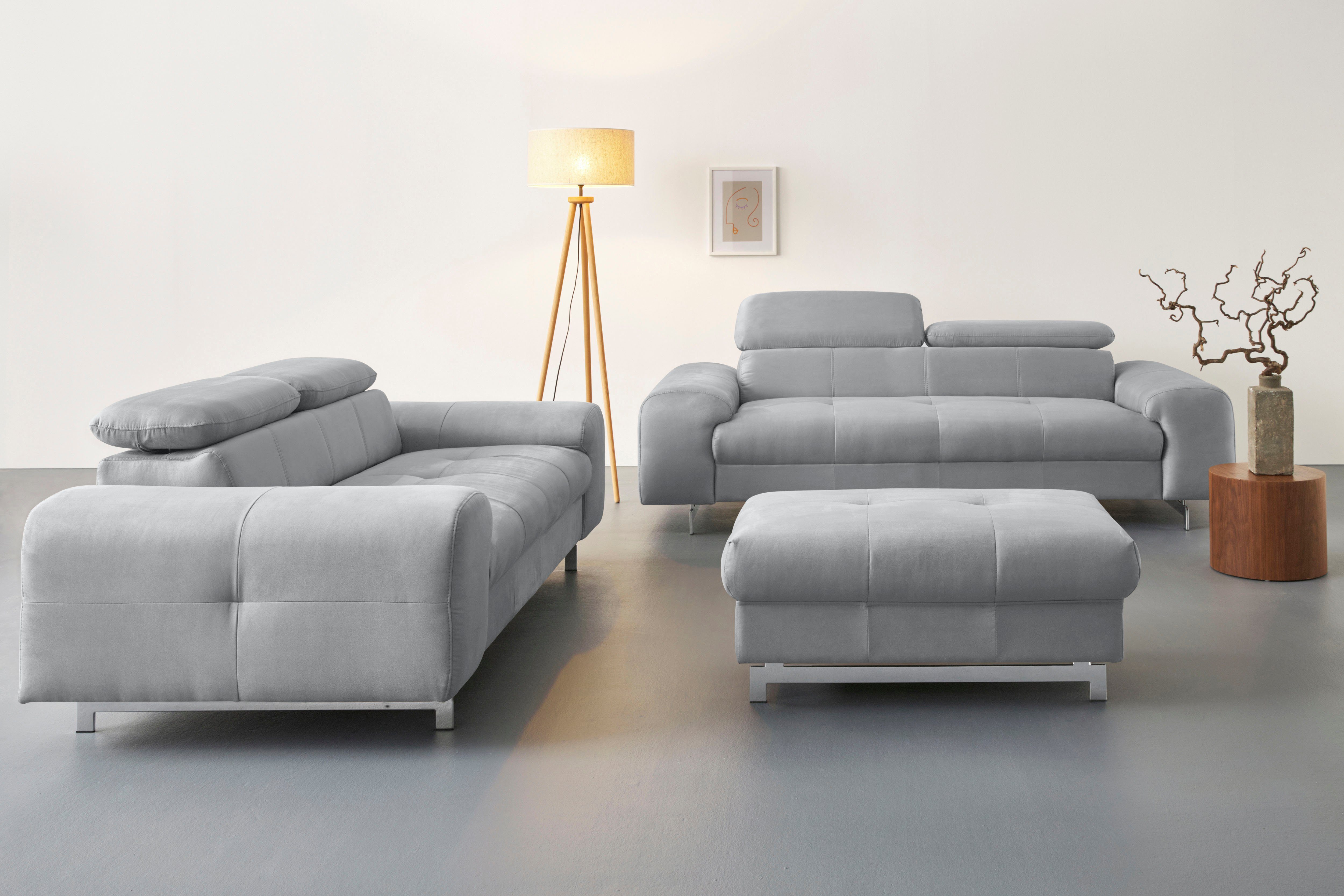COTTA 3-zitsbank Chef Big-sofa met verstelbare rugleuning, elegante metalen poten