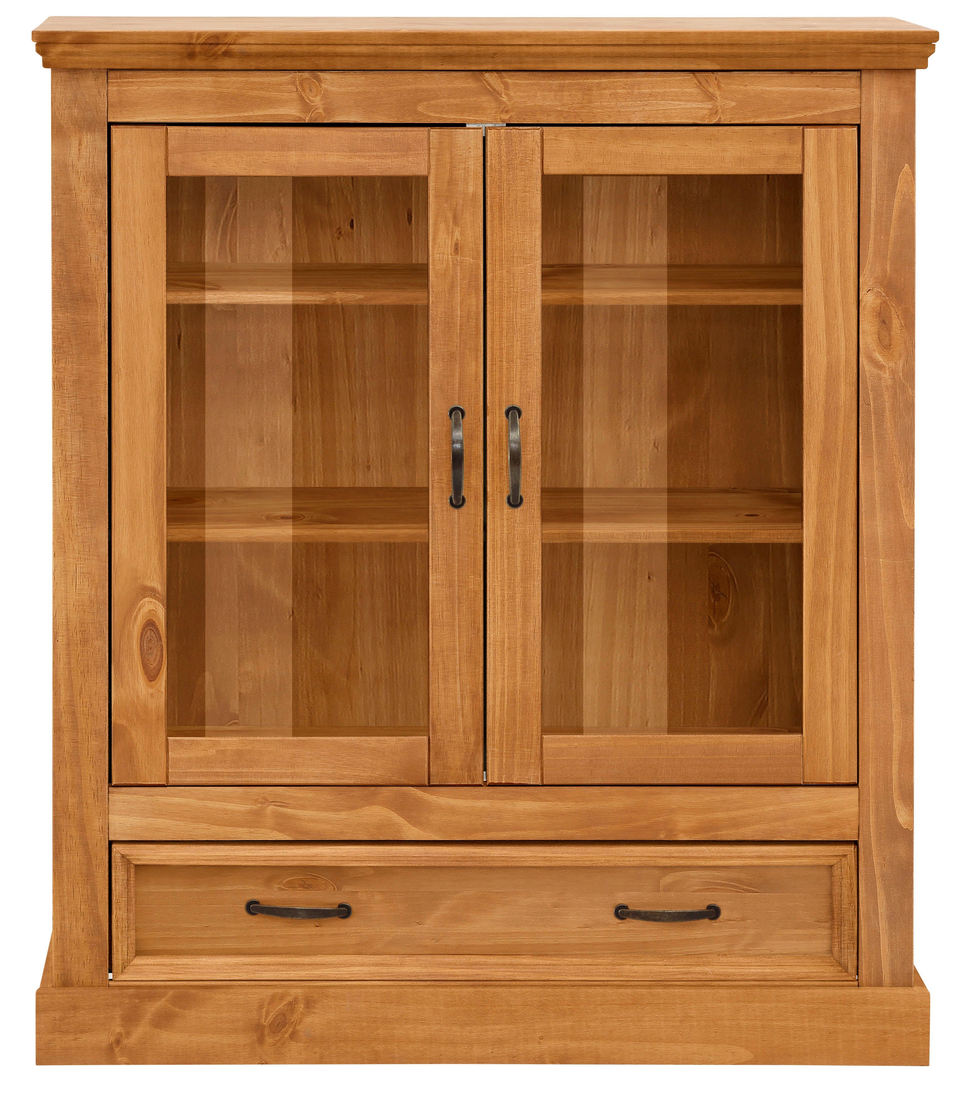 Home affaire Vitrinekast Selma Highboard gemaakt van massief grenen, met metalen handgrepen in een antieke look