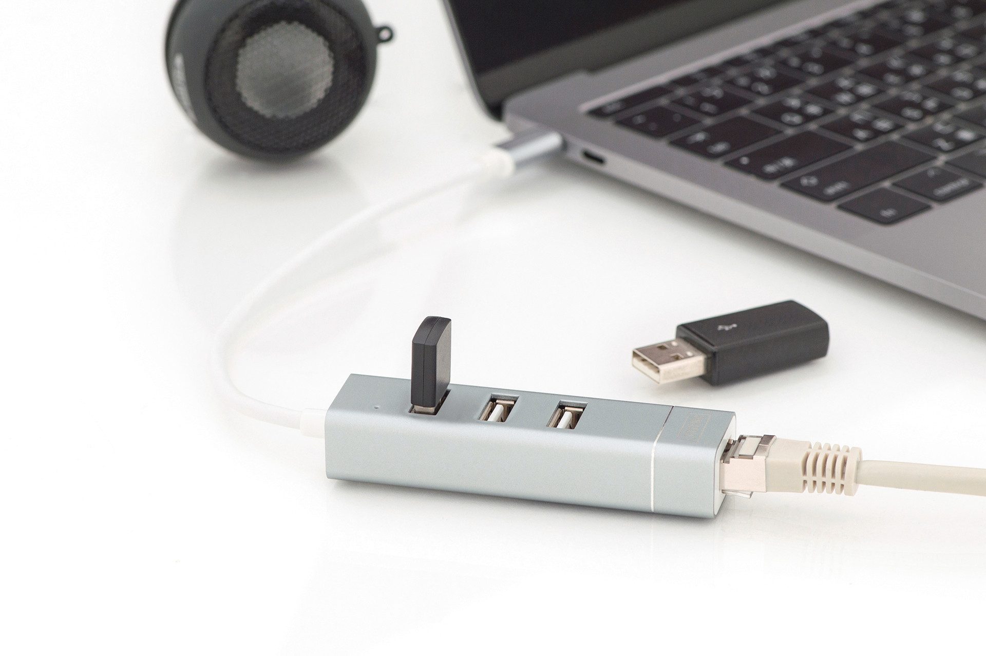 Digitus Laptop-dockingstation USB 2.0 3-Poorts Hub & FE LAN-Adapter Type C Aansluiting