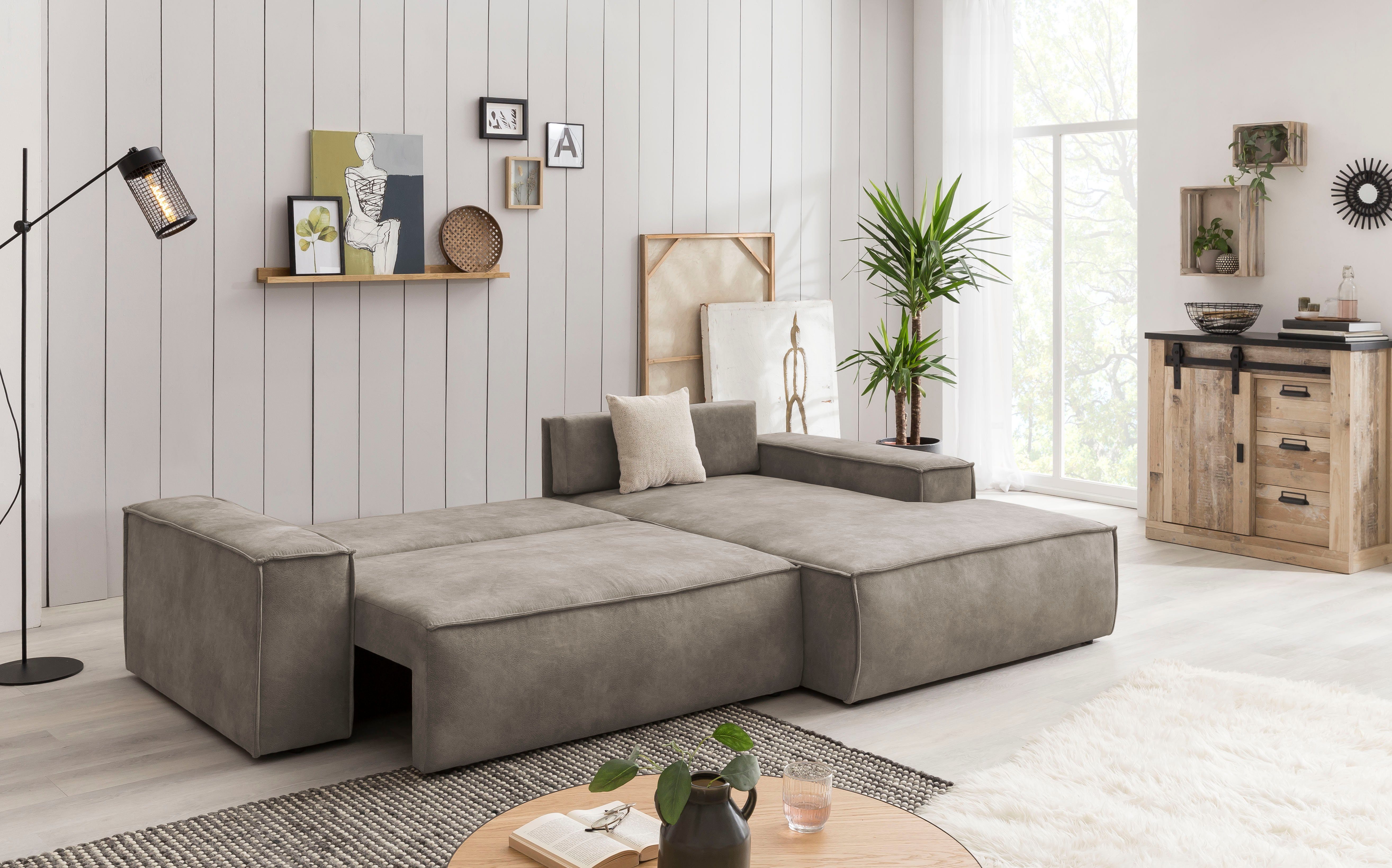 Home affaire Hoekbank SHERWOOD bedbank 267 cm, L-model, Slaapfunctie met bedlade (210x136 cm), cord, vintage, fluweel