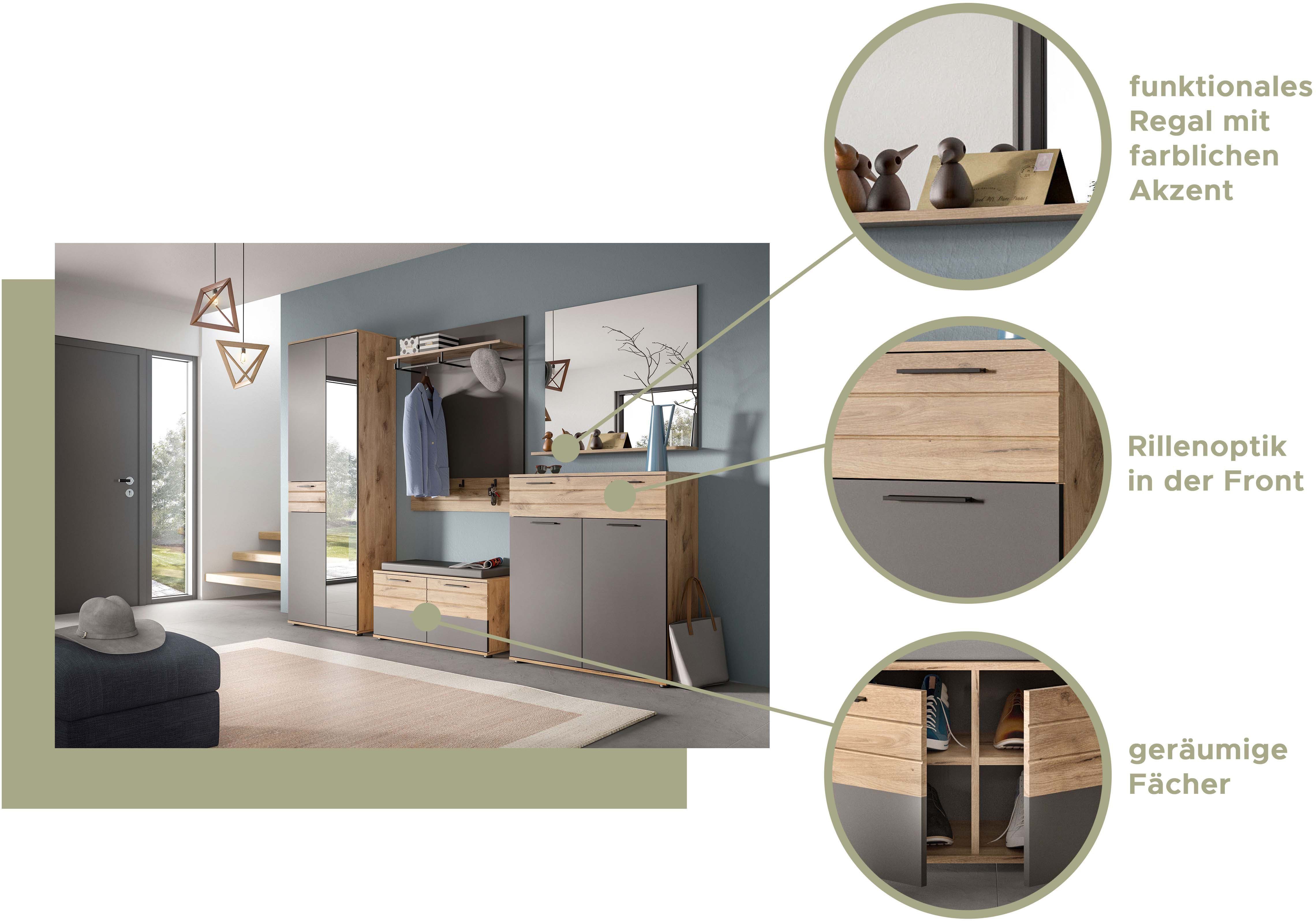 INOSIGN Schoenenkast Riga, Breedte 90 cm, 2 Deuren, 1 Lade, 4 Planken, 5 Vakken hoogwaardige groeffrezen, met softclose, commode, dressoir, kast
