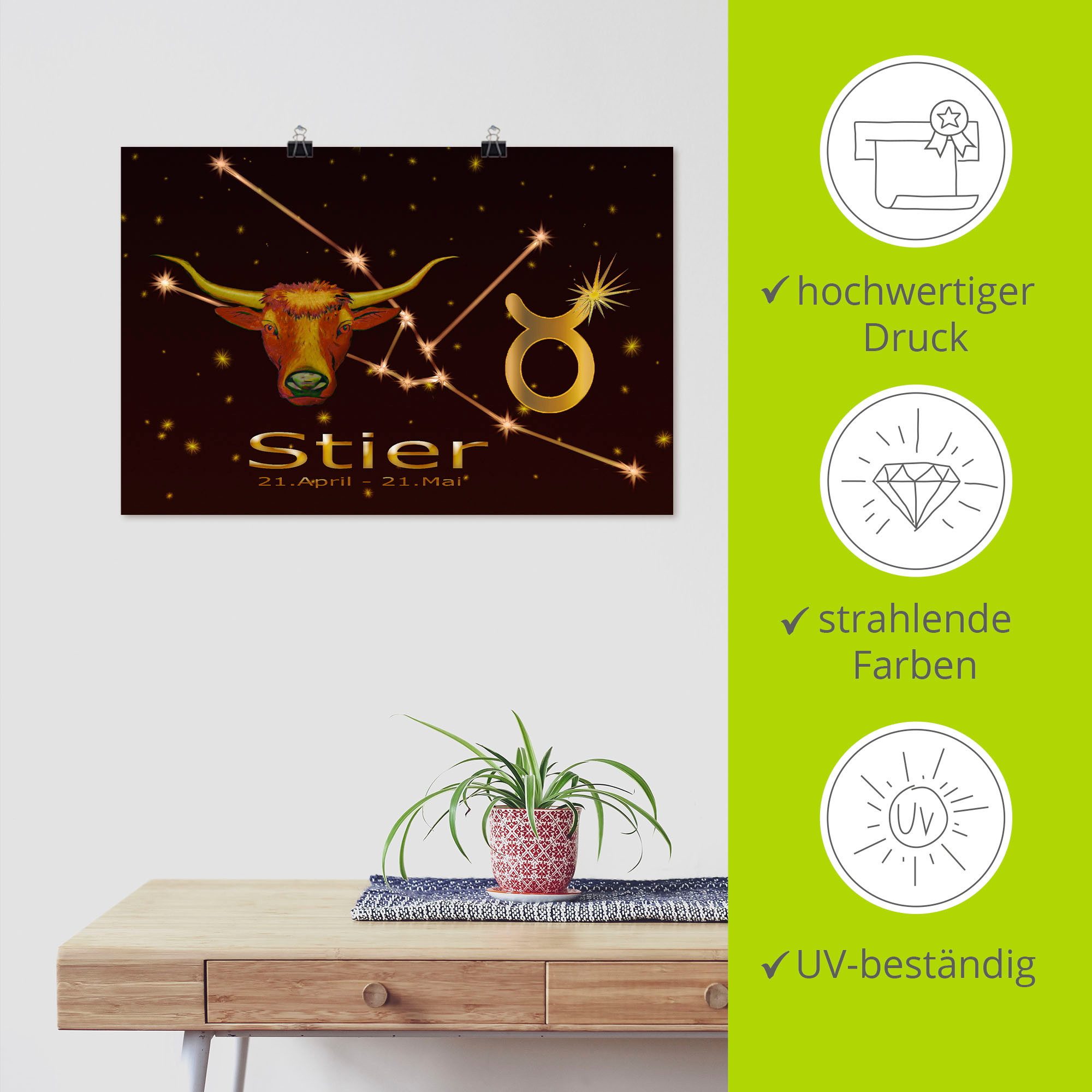 Artland Poster Sterrenbeeld - stier als artprint van aluminium, artprint op linnen, muursticker of poster in verschillende maten