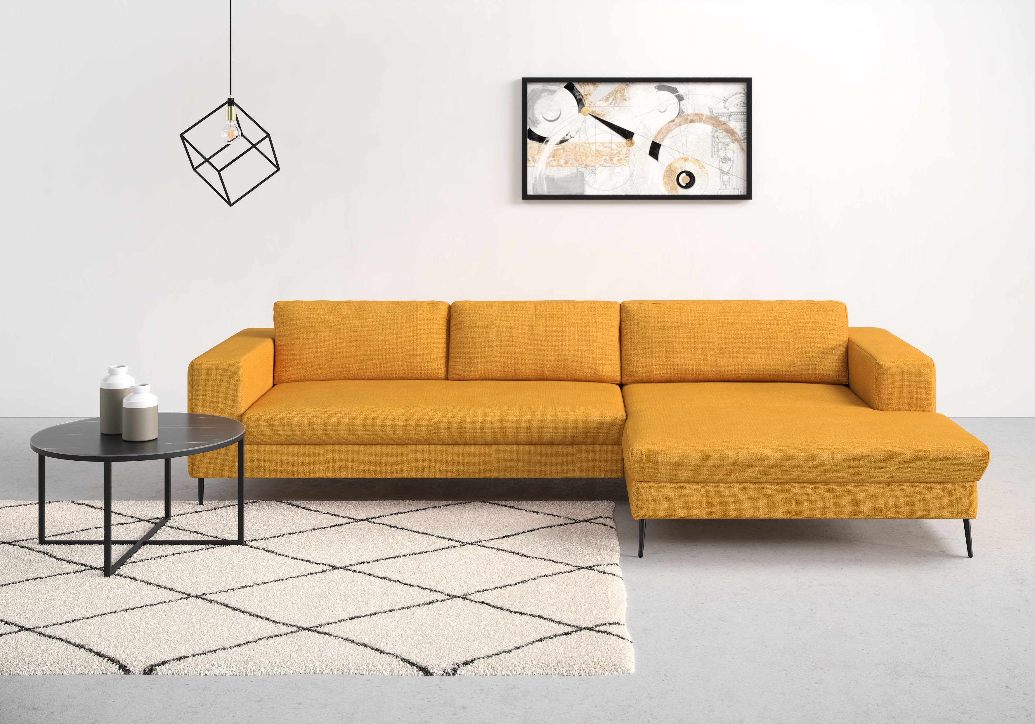 DOMO collection Hoekbank Modica, tijdloos en elegant, L-vorm moderne uitstraling met extra brede chaise longue, ook in corduroy