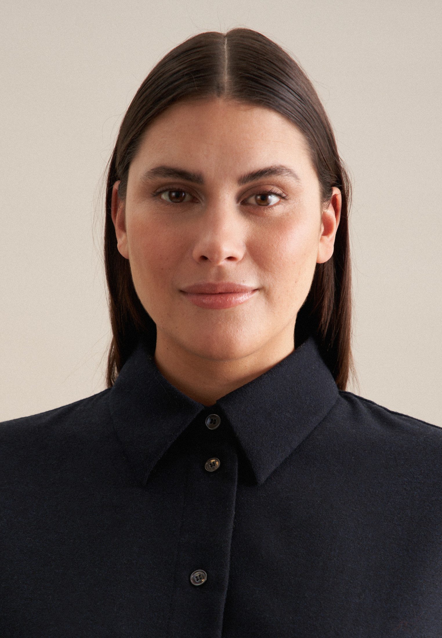 seidensticker Lange blouse Zwarte roos Langarm kraag in effen melange